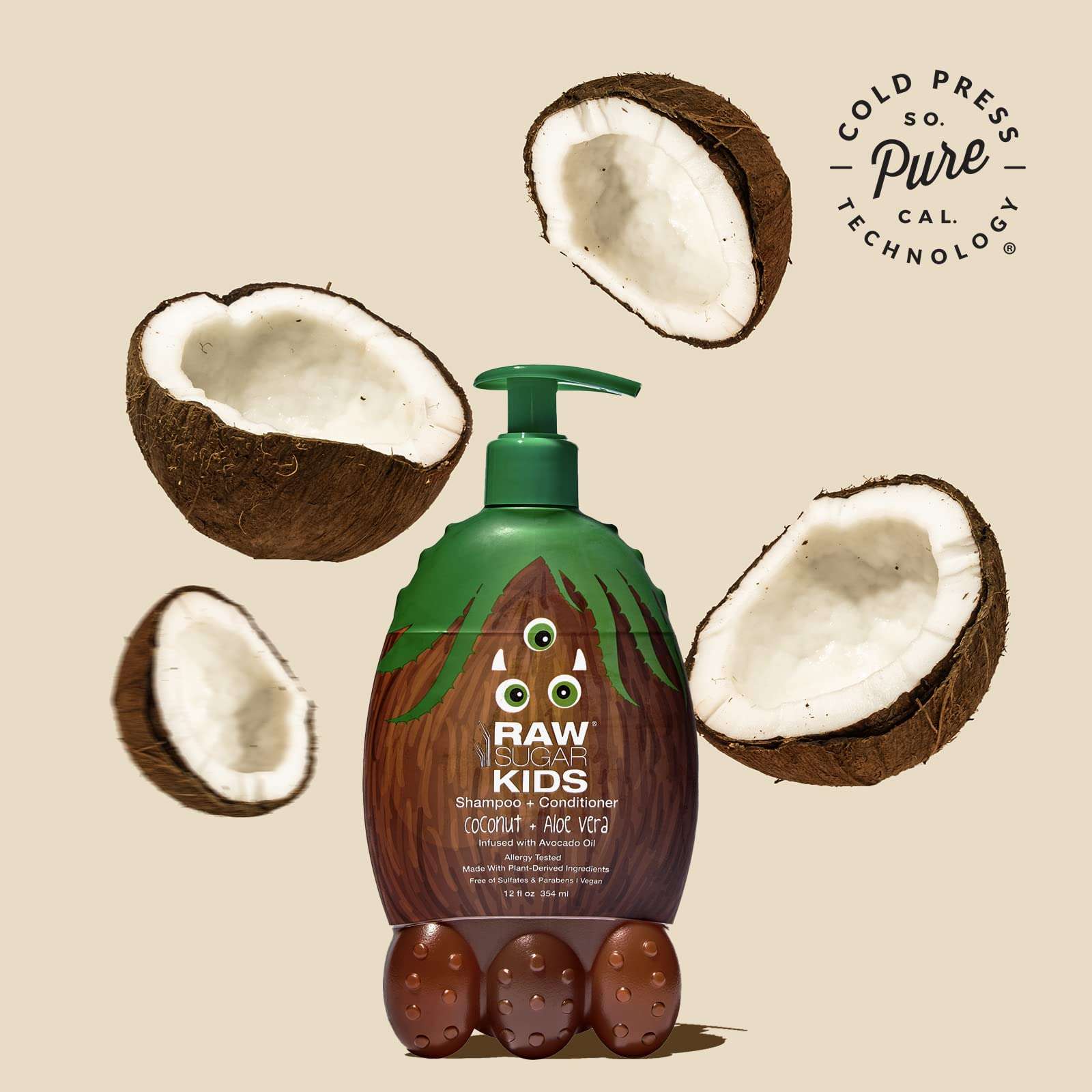 RAW SUGAR Kids' 2-in-1 Shampoo + Conditioner - Coconut + Aloe Vera - 12 oz 4