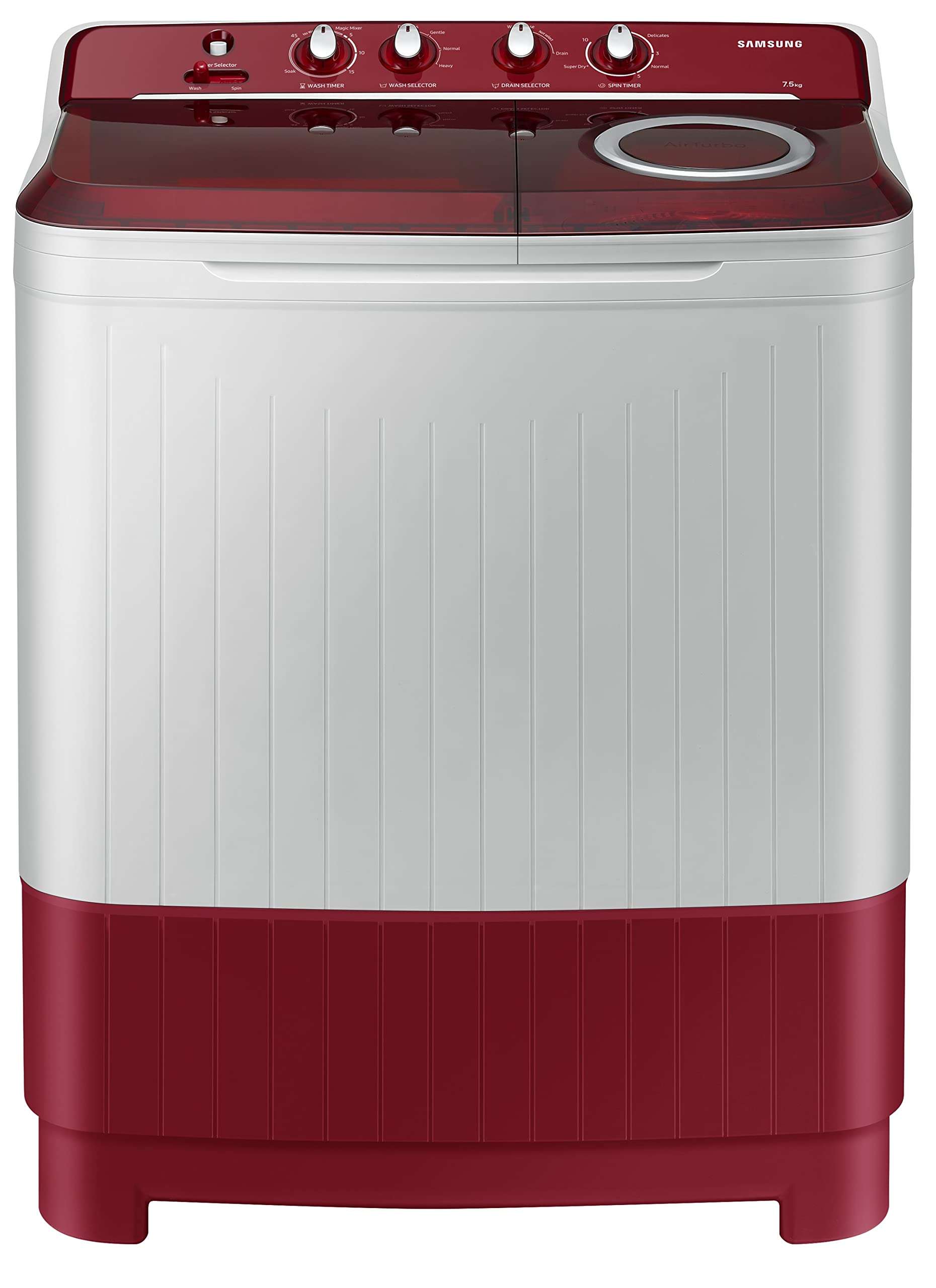 Samsung 7.5 Kg Inverter 5 Star Top Load Washing Machine (WT75B3200RR/TL, Light Grey & Red Base, Air turbo drying) 1