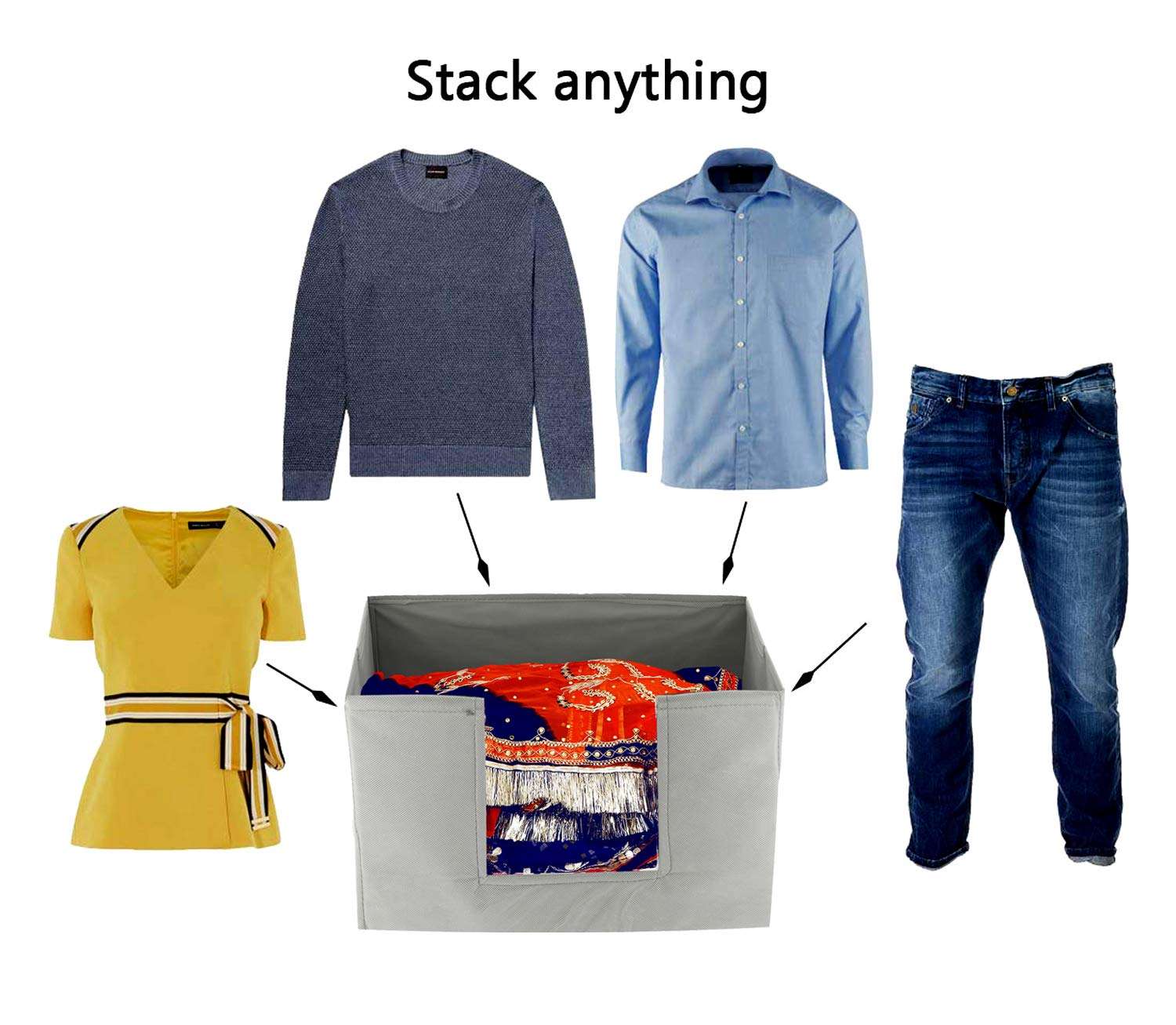 Kuber Industries 6 Pieces Large Capacity Space Saver Closet, Stackable and Foldable Saree, Clothes Organiser For Wardrobe, Non-Woven Rectangle Cloth Saree Stacker Wardrobe Organizer (Grey) -CTLTC39113 6