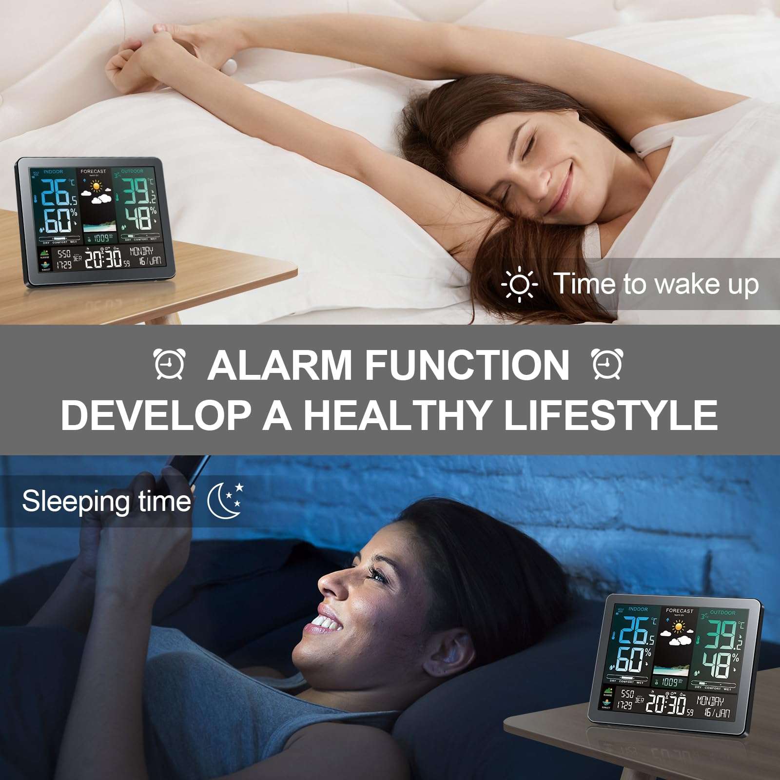 Weather Station with Atomic Clock Indoor Outdoor Thermometer Wireless, Humidity and Temperature Monitor Barometer Hygrometer with High Precision Sensor，Weather Forecast/Barometer Run Chart, Moon Phase 5