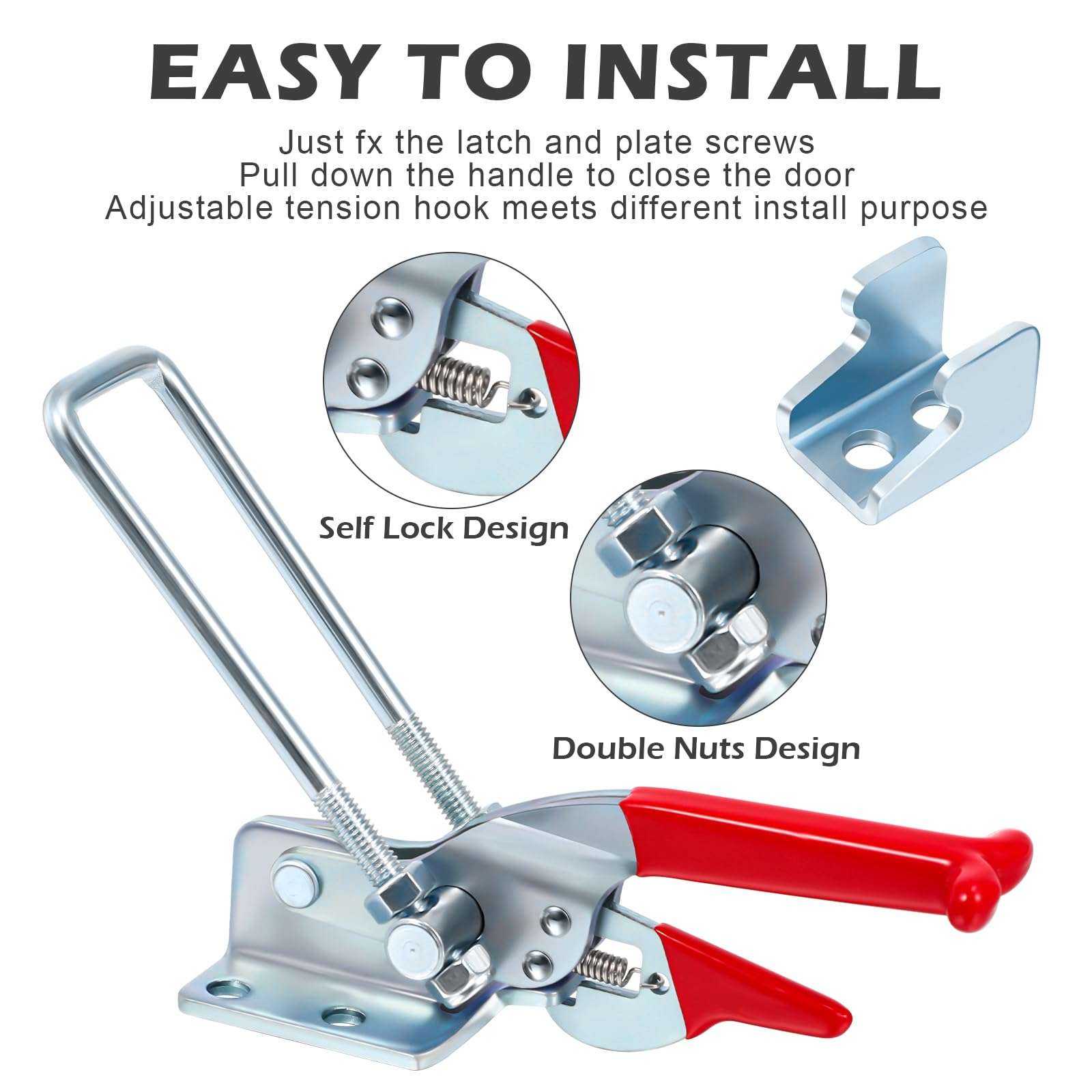 Yaocom 10 Pack 2000lbs Toggle Clamp 431 Heavy Duty Toggle Latch Clamp Adjustable U Bolt Self Lock Latch for Tire Carrier, Trailer and Door Hardware, Smoker Lid and More 7.87 Inch(433 Type) 3