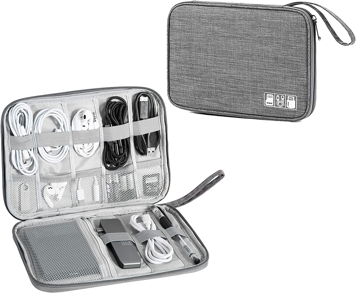Flight of Fashion Single Layer Electronics Accessories Gadget Organizer Bag, Tech Organizer Pouch for Cables and Cord for Home and Travel Gadget Organizer Bag for Travel, Hard Disk Pouch Case - Grey