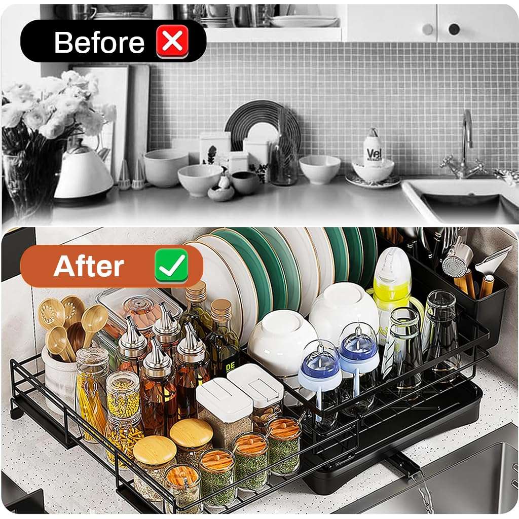 HASTHIP® Cotton Dish Drying Wire Countertop Rack for Kitchen Counter - Large Dish Rack with Drainboard, Rustproof Dish Drainer for Organized Dishwashing Zone 4
