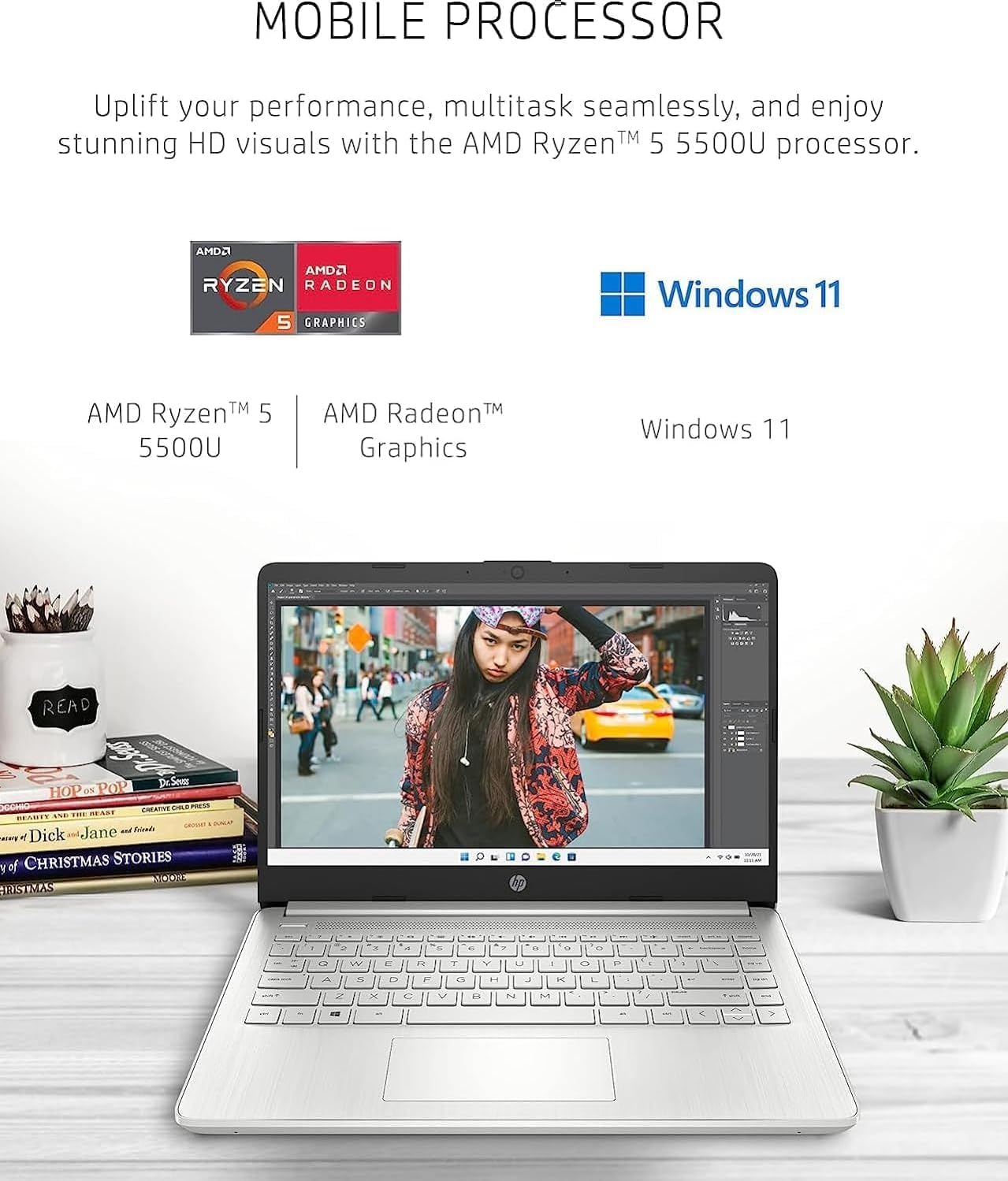 HP 14" HD Laptop, AMD Ryzen 5 5500U Hexa-Core Processor, 32GB RAM 1TB PCIe SSD, Bluetooth, Webcam, WiFi, SD Media Card Reader, Windows 11 Home, Natural Silver 5