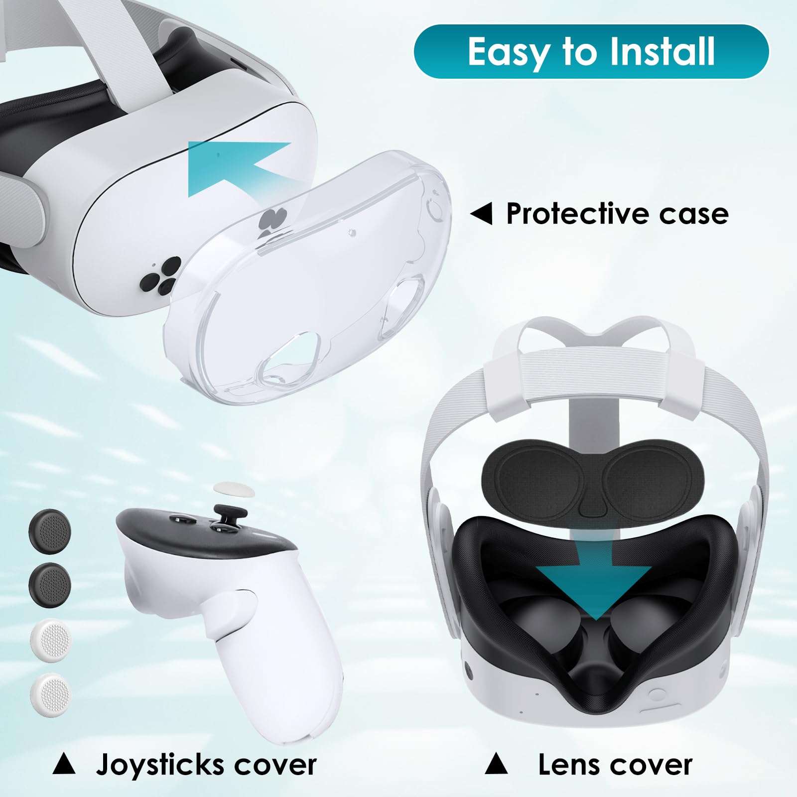 Protective Case for Meta Quest 3S,VR Accessories for Meta Quest 3S, Replacement Kit for Meta Quest 3S, Compatible with Meta Quest 3S Headset Transparent TPU Case with Rocker Caps and Dust Cover Set 4