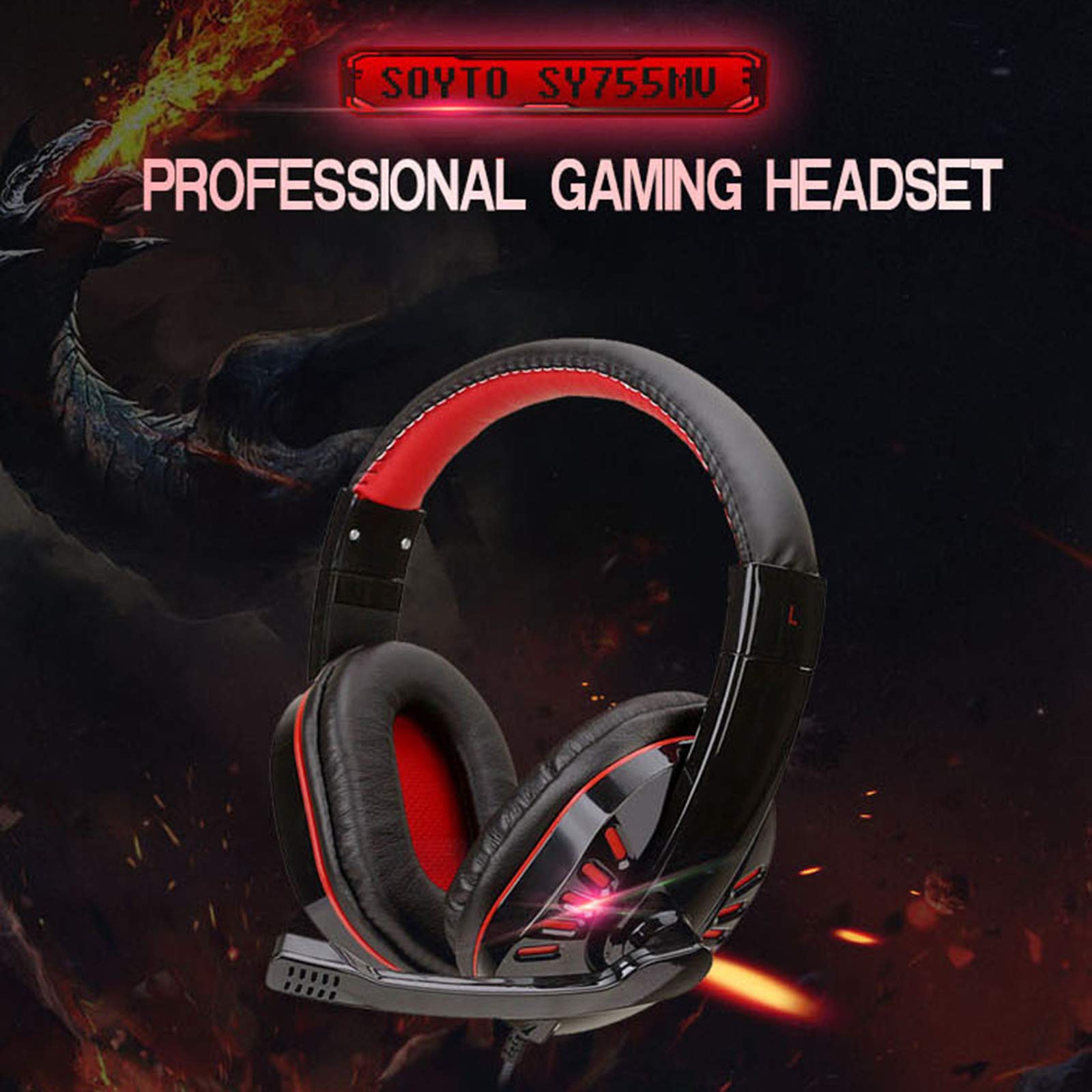 Belity SY755MV Luminous Game Headphone Over-Ear Gaming Headset with Microphone PC Gamer 3.5mm Headphones Noise Cancelling Compatible with PS4 Xbox Laptop Computer 5