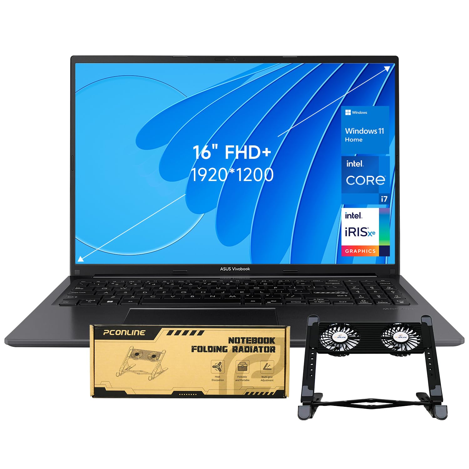 ASUS Vivobook 16 F1605 Laptop, 16" WUXGA (1920 x 1200), Intel i7-1355U, 24GB RAM, 1TB SSD, Bundle with PCO Notebook Folding Radiator, Laptop Cooler 1