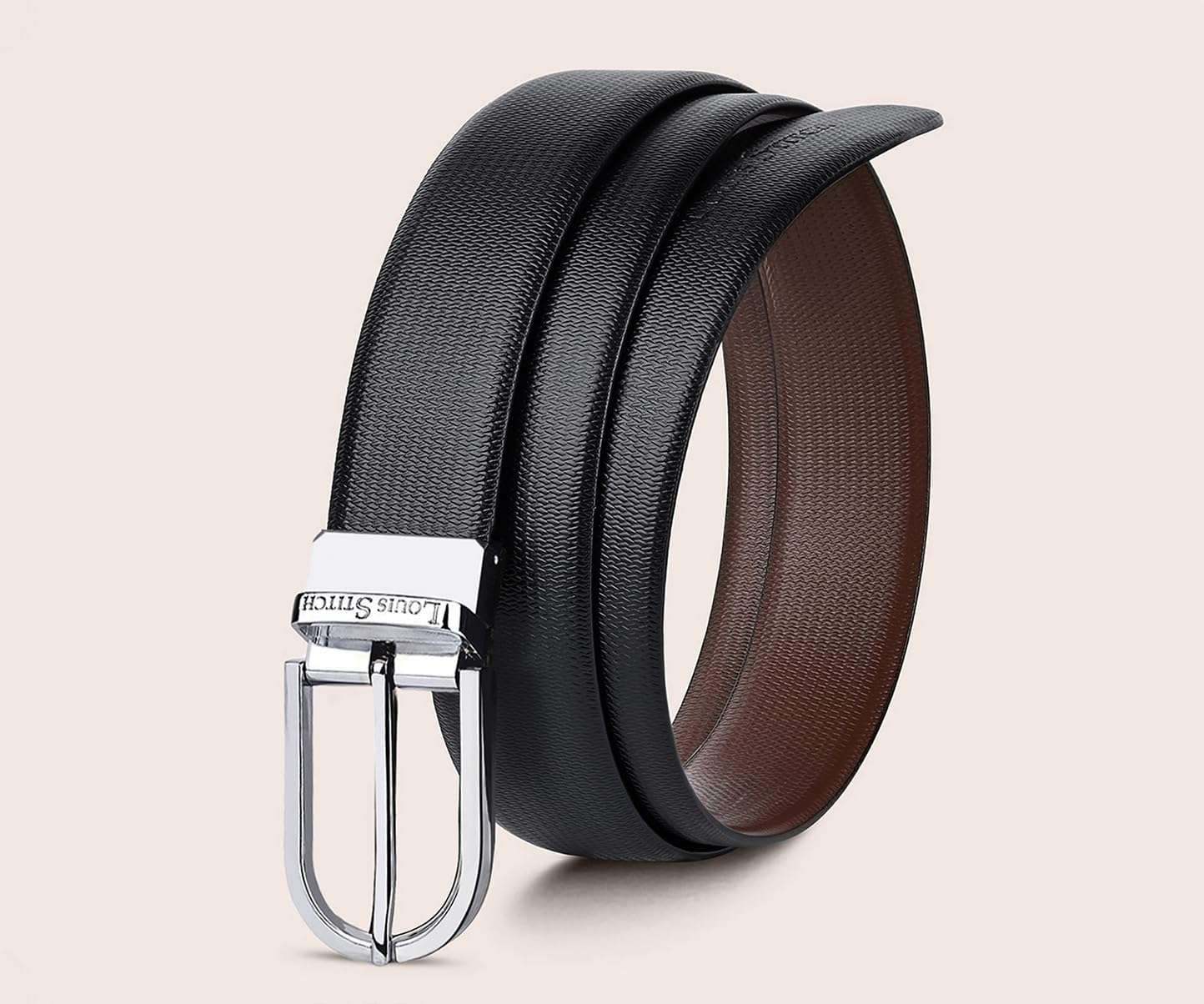 LOUIS STITCH Men's Italian Leather Reversible Belt 1.25 inch (35mm) Handcrafted Formal Waist Strap with Chrome Buckle Belt for Men Gents Boys (Black/Brown) (BE-DCCH) (Size-40) 3
