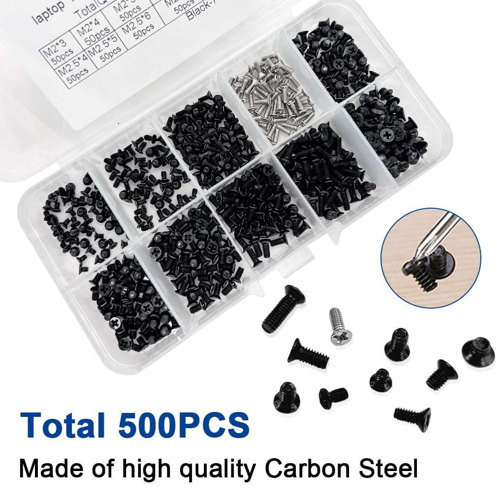 Serplex® 500Pcs Phillips Head Screws M2/M2.5/M3 Phillips Head Screws Kit Laptop Repairing Screws Accessories, Phillips Screw Kit with Box & Screwdriver 6