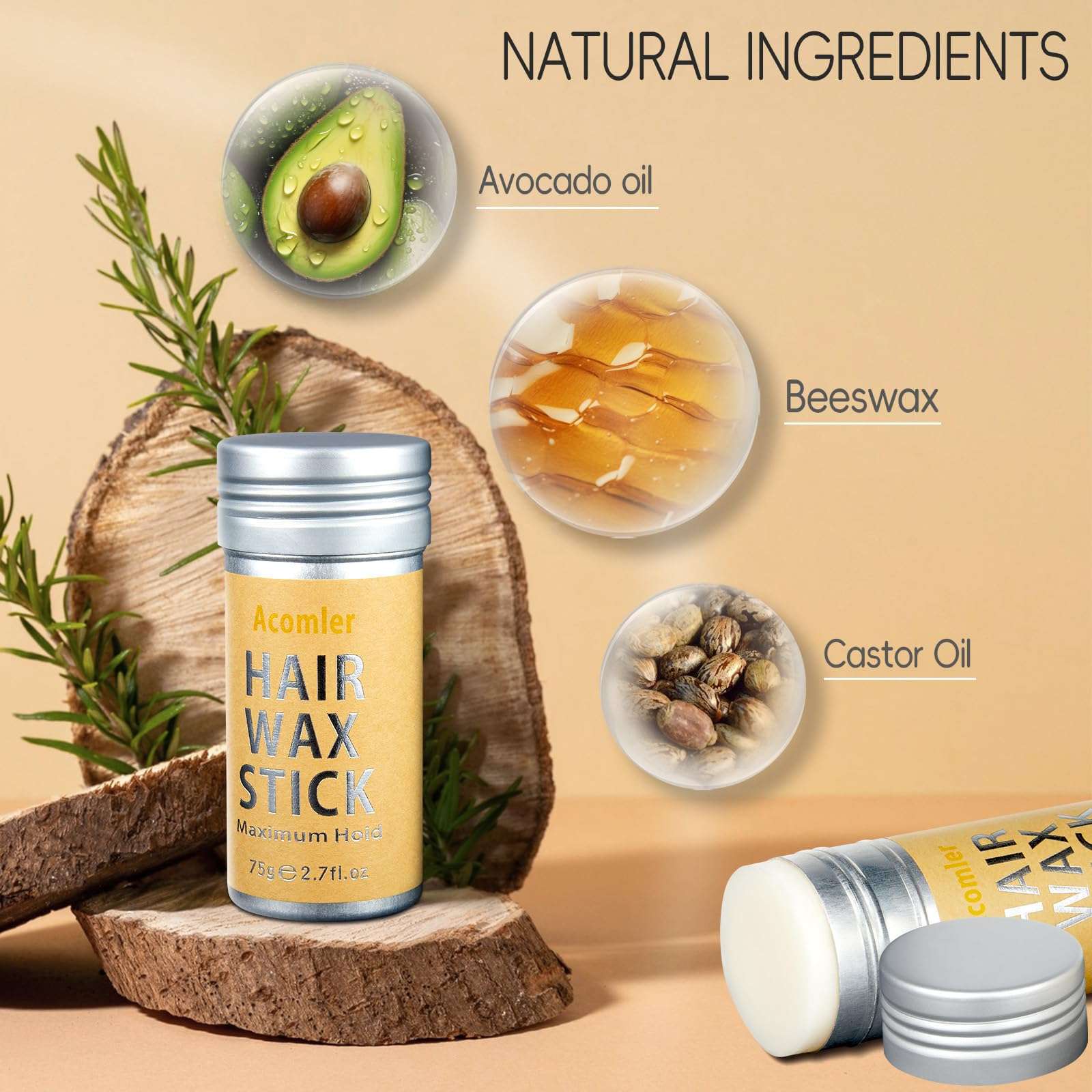 Acomler Hair Wax Stick,Wax Stick for Hair,Hair Wax Stick for Flyaways,Flyaway Hair Tamer Stick,Edge Control Slick Stick for Hair Non-greasy,Styling Hair Pomade for Women&Kids (Hair Wax Stick 2 Pack) 3