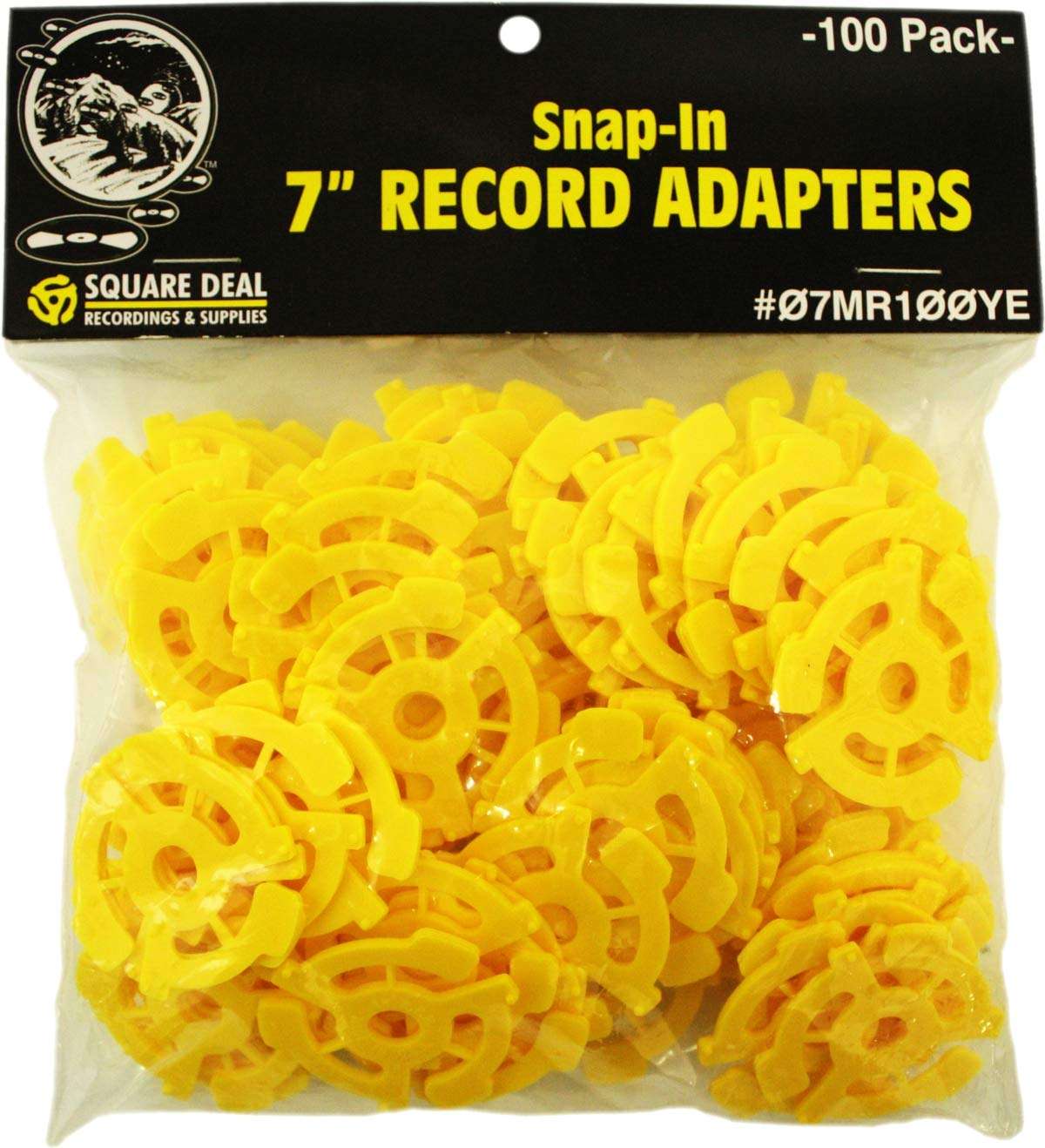 (100) Flat Plastic Record Adapters - Snap in Inserts to Make 7" 45rpm Records Fit on Standard Vinyl Record Turntables #07MR100YE (Yellow) 1