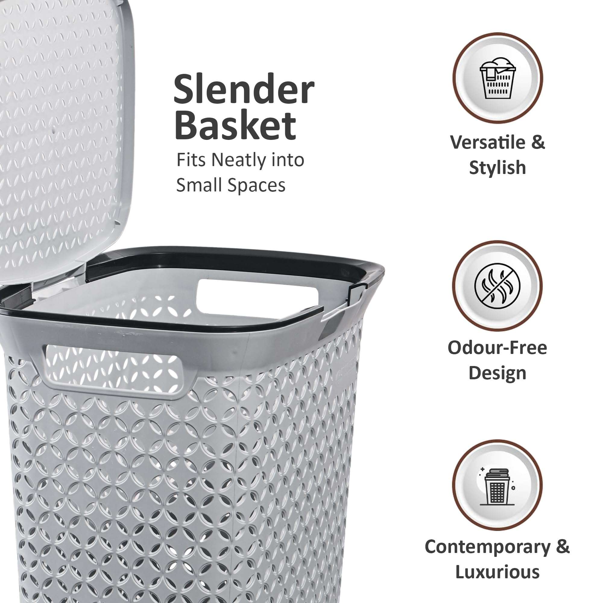 Kuber Industries 70 Ltrs Plastic Large Laundry Basket for Clothes with Lid | Multipurpose Storage Organiser for Home, Bedroom and Bathroom | Grey 6
