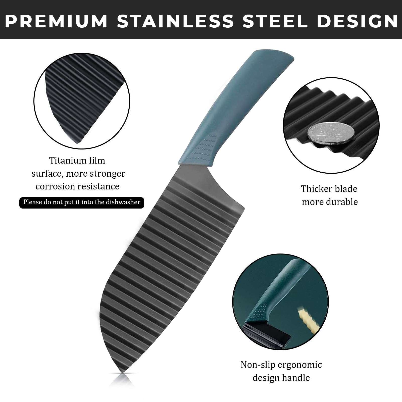 PANCA Multipurpose Crinkle Cutter Knife with Green Handle – High Carbon Stainless Steel Blade | Wavy Vegetable Chopper for Chips, Salad, Fries, Slicing, Dicing & Garnishing – Non-Slip 4