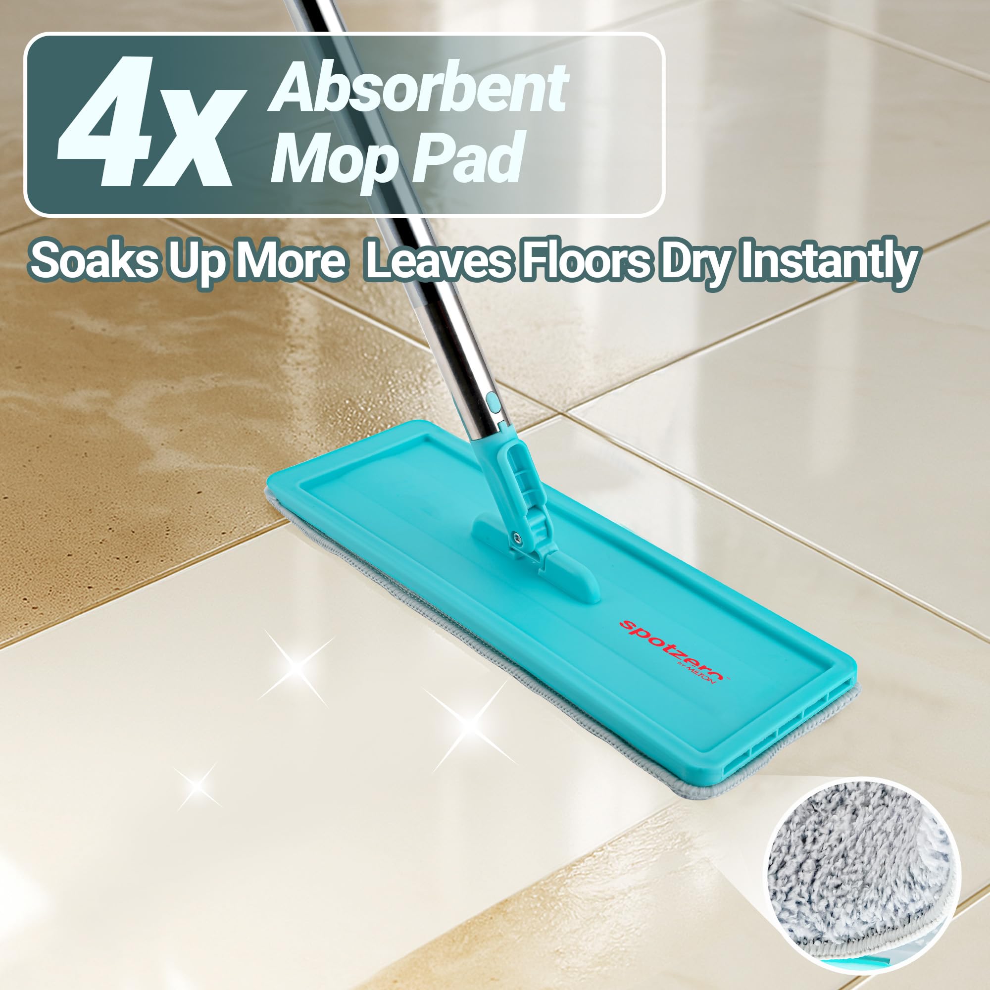 Spotzero By Milton 2-1 Flat Mop I Wash and Dry Chamber I Flexible Head I Premium 4X Absorbent Microfiber Refills I Floor Plus Wall Mop I Long Handle I Compact- Lightweight I 2.8 Litre 5