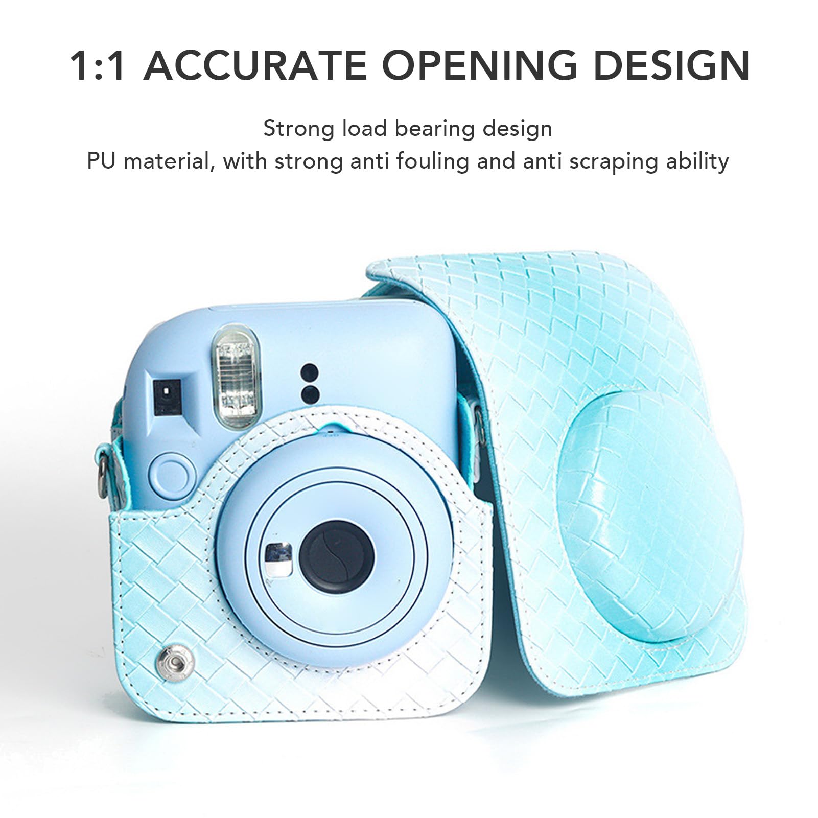 Yoidesu Protective Case for Fujifilm Instax Mini 12, Soft PU Leather Rain Proof Portable Camera Cover Bag with Detachable Adjustable Shoulder Strap, Great Birthday Gift (Blue) 3