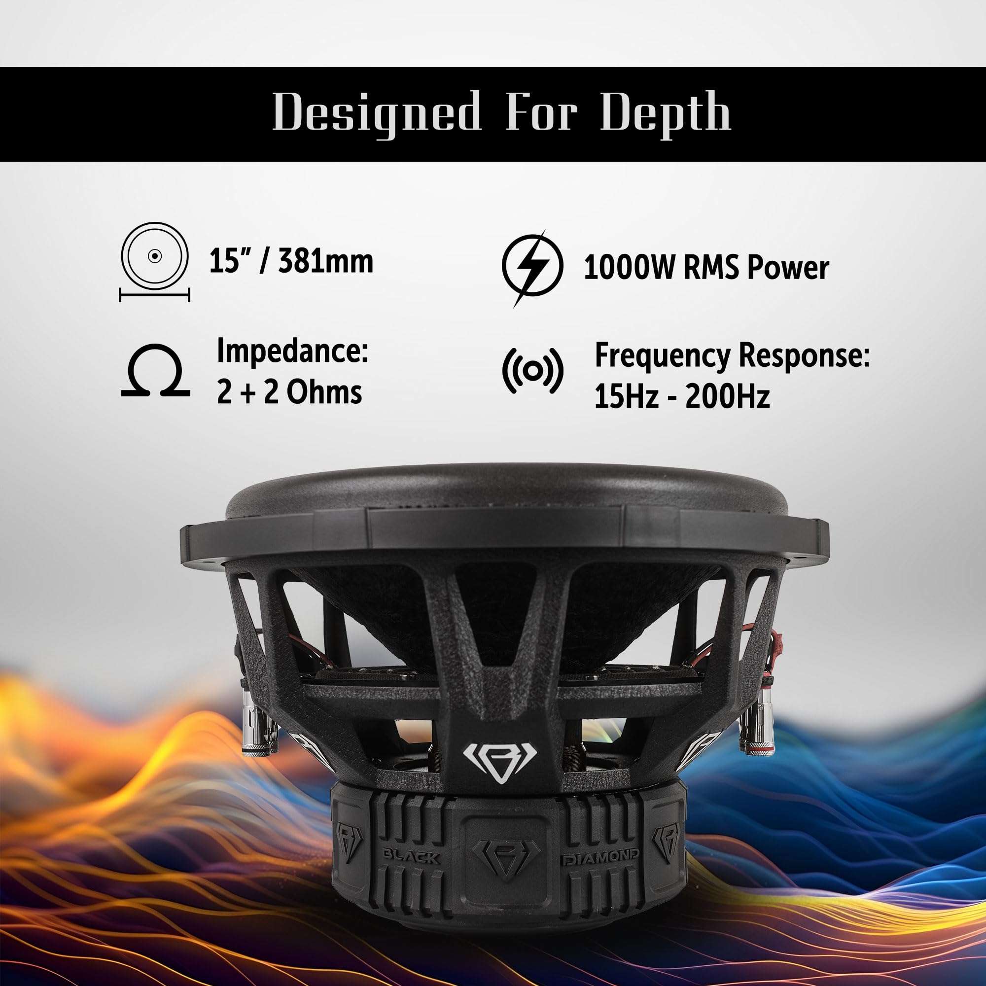Black Diamond DIA-T15.2D 15 Inches Car Audio Subwoofer 2000 Watts 3" Dual Voice Coil 2+2 DVC 2 Ohm (1 Speaker) 3