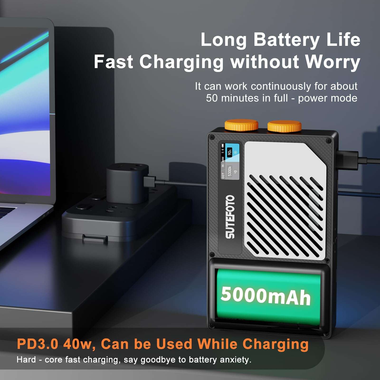 T40 LED Video Light,40W Rechargeable LED on Camera Light,Pocket Light with Full RGB,2800K-10000K,Built-in 5000mAh Battery for Photography Lighting,YouTube, TikTok (RGB) 3