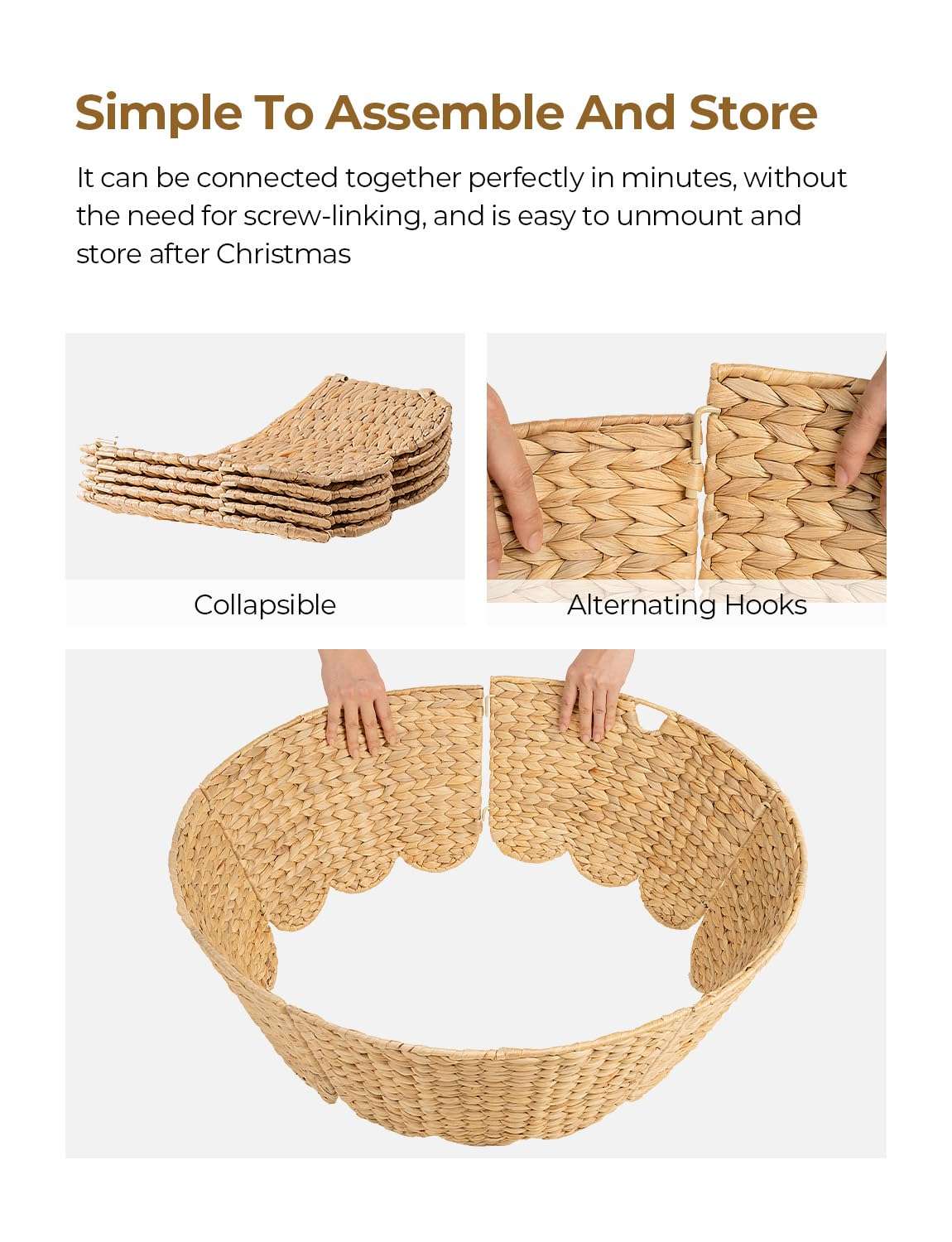 StorageWorks 28" Scalloped Christmas Tree Collar, Scalloped Wicker Basket, Nursery Basket with Handles 5