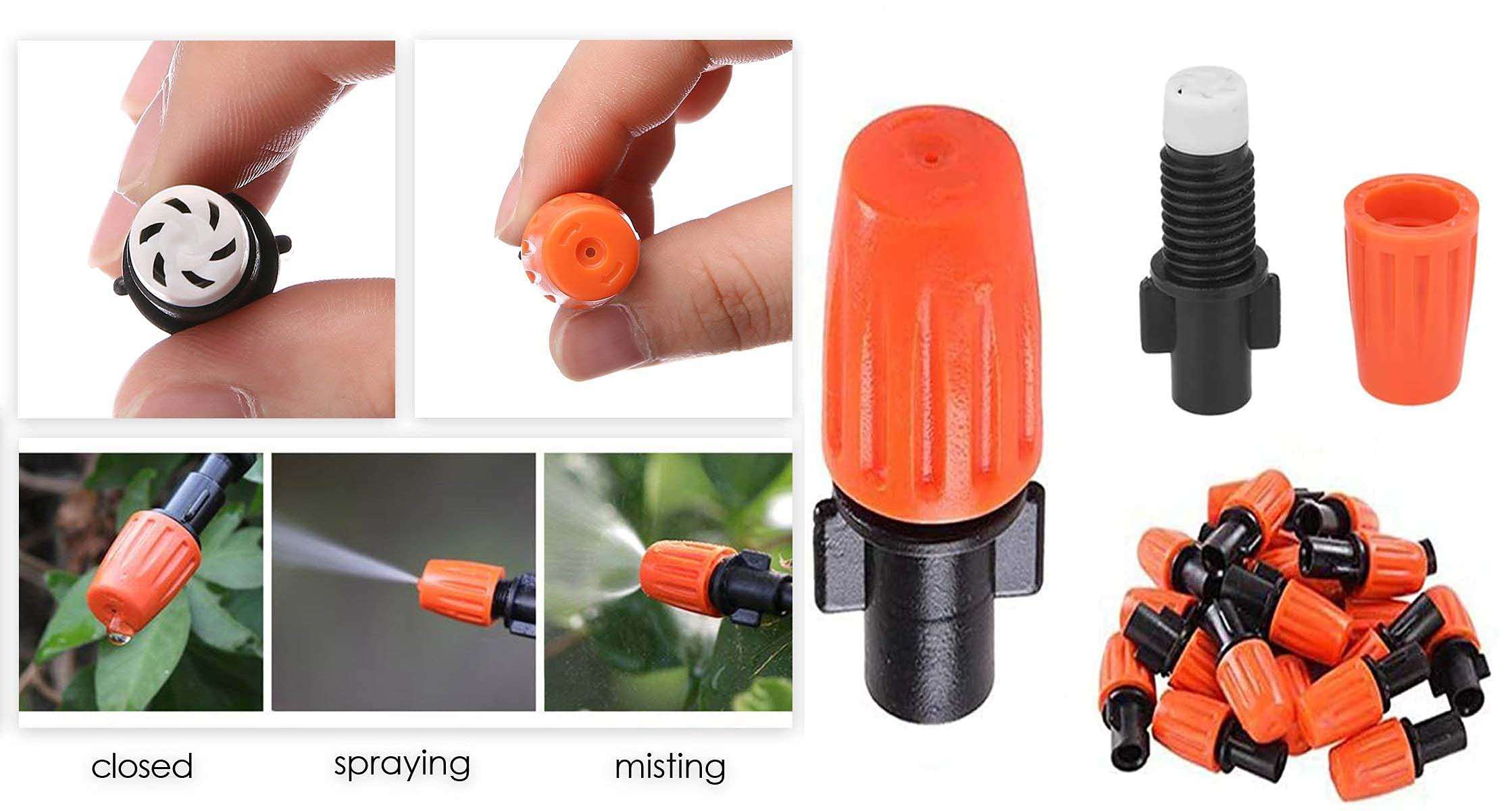 DIY Crafts 25 Pcs Only Orange Mist Nozzle For Fan Micro System, Plastic Misting Spray Nozzle Mist Fan Mist Kit Set Garden Flower Sprayer Cooling Watering Lawn (25 Pcs, Only Orange Mist Nozzle+T/Tee) 3