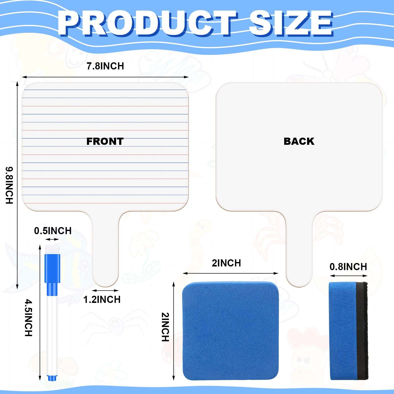 Harloon 72 Pieces Dry Erase Answer Paddle Set 7.8‘’ x 9.8” Handheld 24 Wooden Answer Board Dry Erase Paddles with 24 Markers 24 Magnetic Erasers for Students Teaching Supplies (Line Spectrum) 3