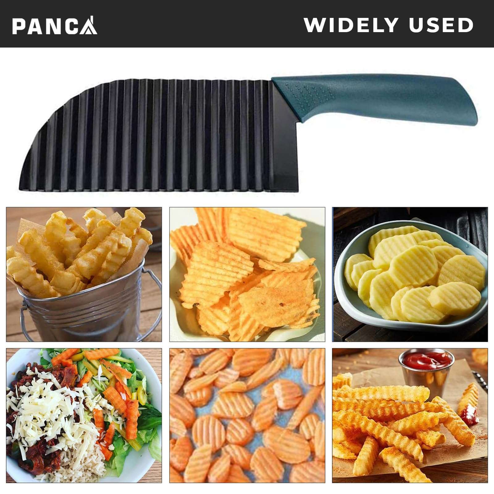 PANCA Multipurpose Crinkle Cutter Knife with Green Handle – High Carbon Stainless Steel Blade | Wavy Vegetable Chopper for Chips, Salad, Fries, Slicing, Dicing & Garnishing – Non-Slip 6