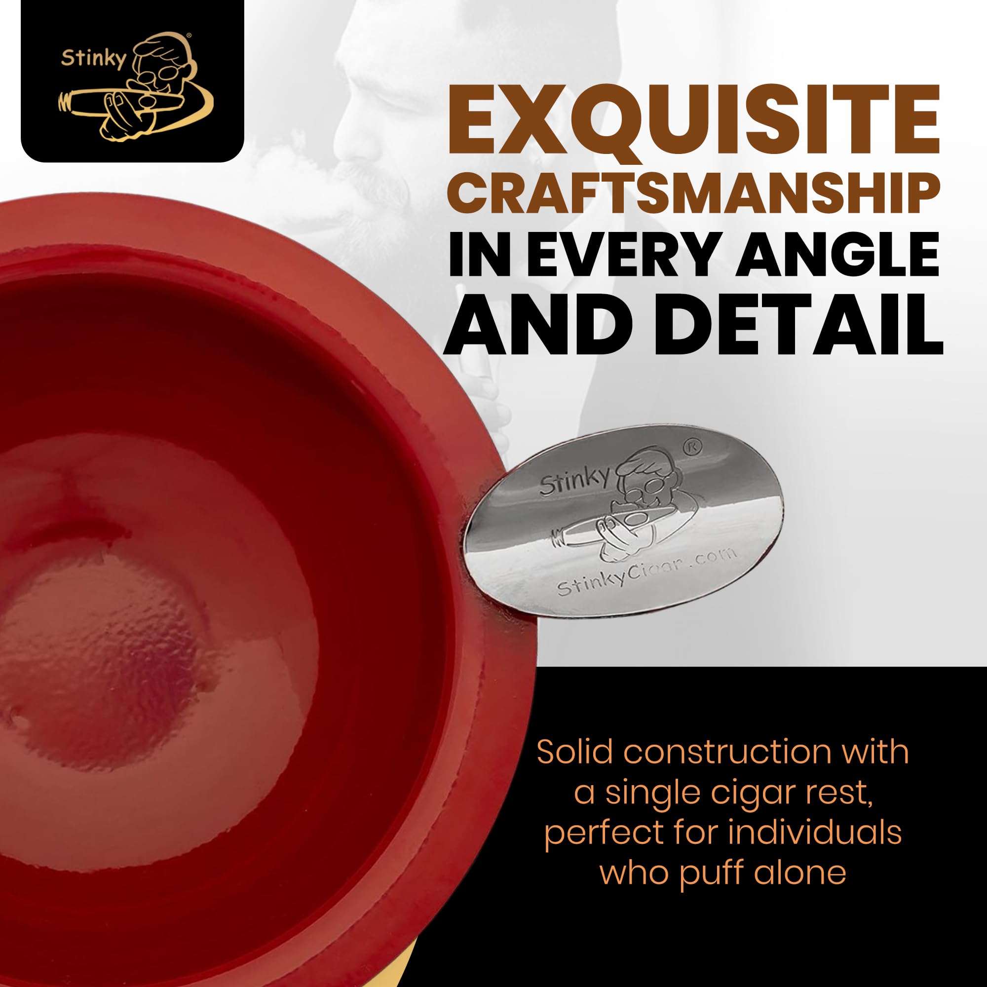 Stinky Cigar Personal Size Ashtray, Matte Red - Compact, Durable Windproof Stainless Steel Design with 1 Stirrup, Deep Bowl, Heat Resistant & Easy to Clean - Perfect Solo Smoker's Companion 3