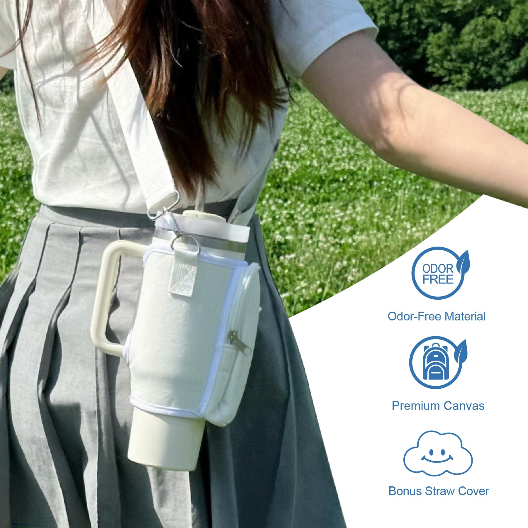 Marchoose Watter Bottle Carrier Bag for Stanley Cup with Phone Pocket, fit for Stanley 40 oz Tumbler & Simple Modern 40oz Water Bottle, Odor-Free Holder Pouch with Adjustable Strap (Black) 6