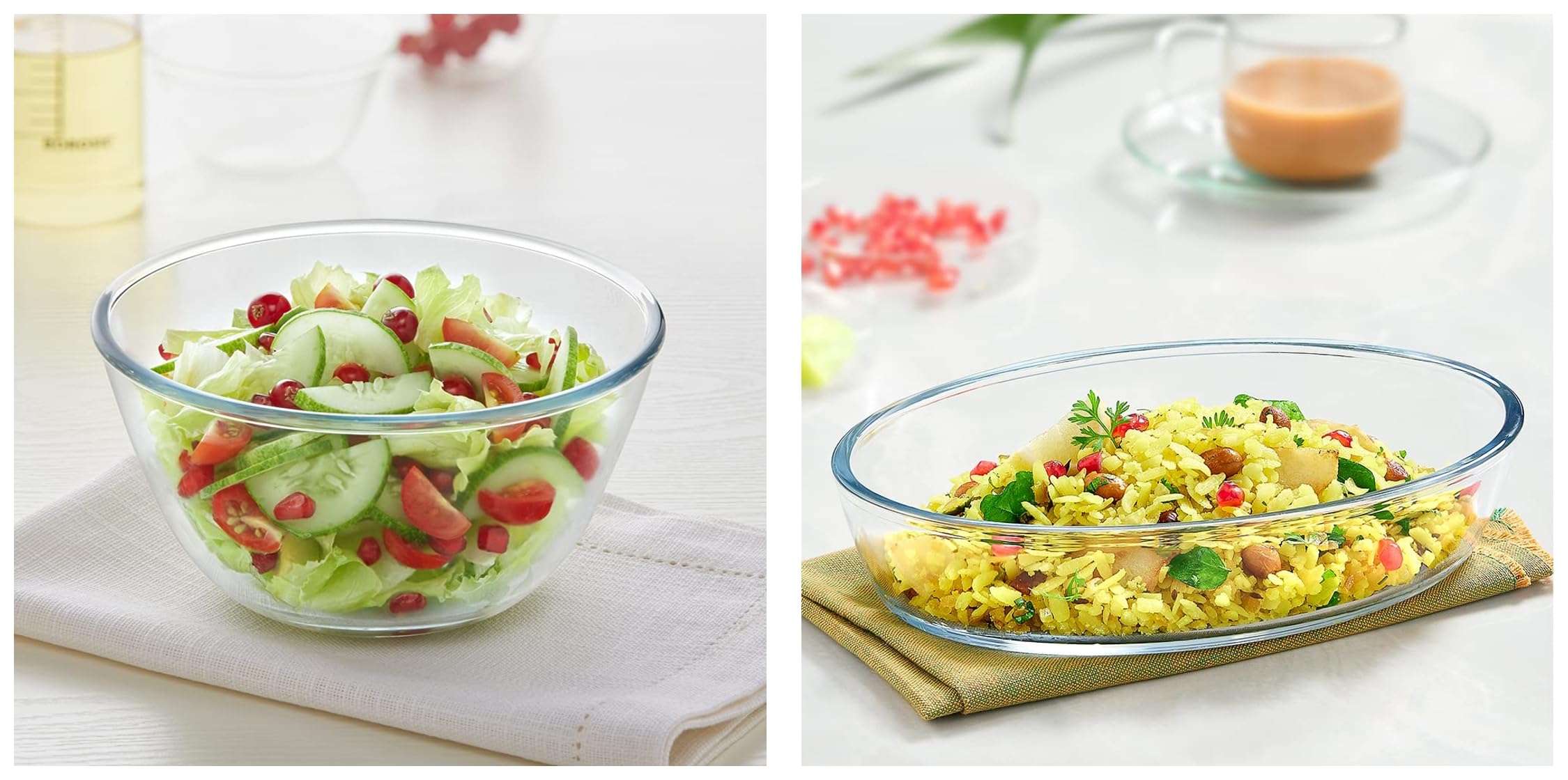 Borosil Basic Glass Mixing & Serving Bowls, Microwave Safe Bowls, Set of 1 (900 ml), Borosilicate Glass, Clear & Borosil - Oval Baking Dish, 700 ml, Transparent 1