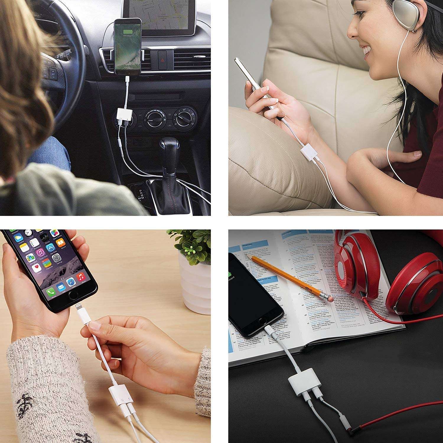 [Apple MFi Certified] 2 Pack Headphone Adapter for iPhone, Lightning to 3.5mm Aux Audio Jack +Fast Charger Dongle Splitter, Compatible with 14/13/12/SE/11/Xs/XR/X/8 7 Support All iOS + Volume Control 6