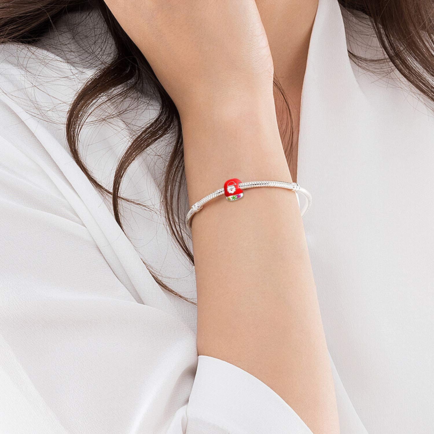 LONAGO Christmas Santa Hat Charm for Bracelet Christmas Santa Hat Necklace 925 Sterling Silver Christmas Gifts 4