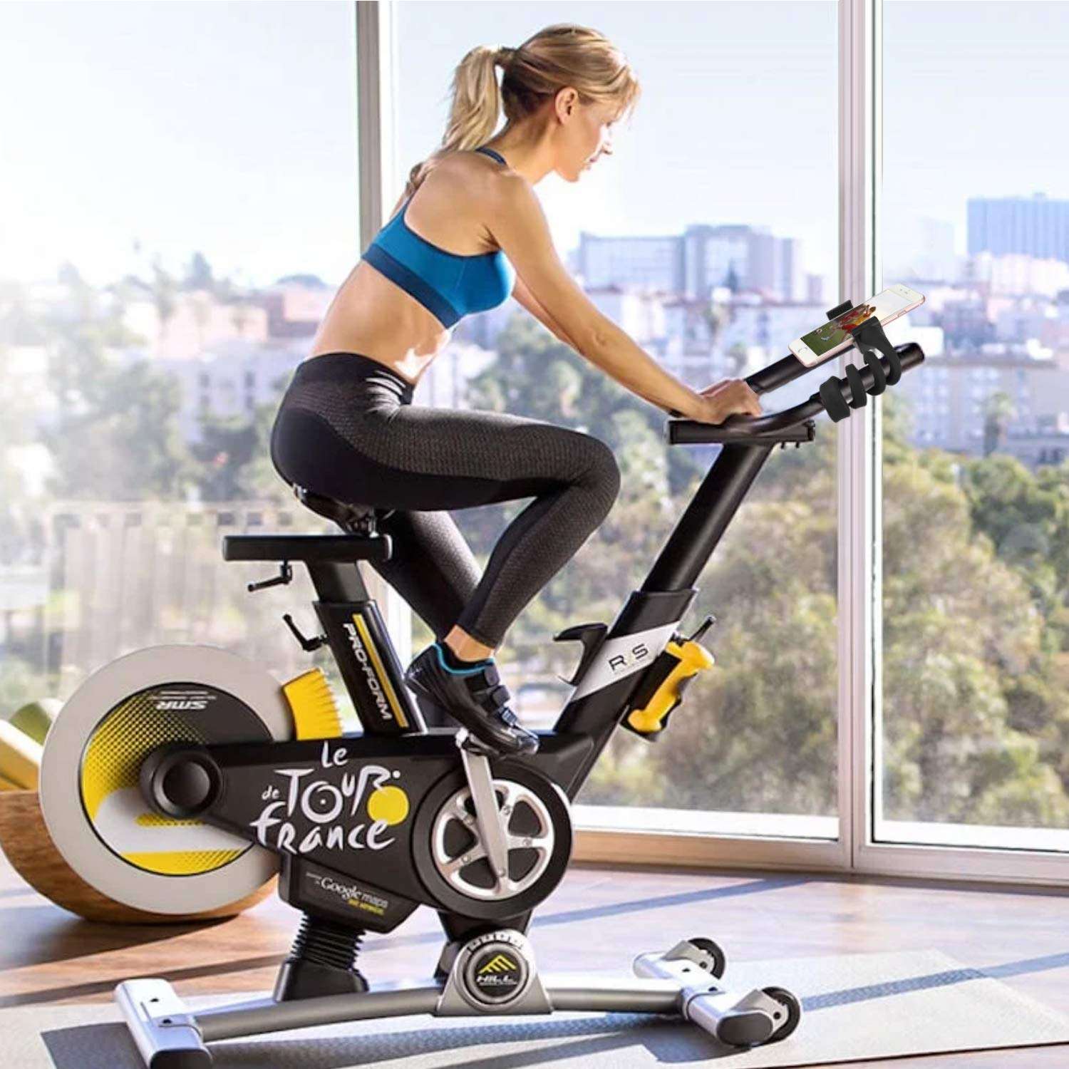 iTODOS Portable Flexible Cell Phone Holder Stand for Treadmill, Spin Bike, Bed, Car, Kitchen, Desk, Grocery Shopping Cart,Compatible with iPhone, Android, GoPro, DSLR, Action Camera(Black) 6