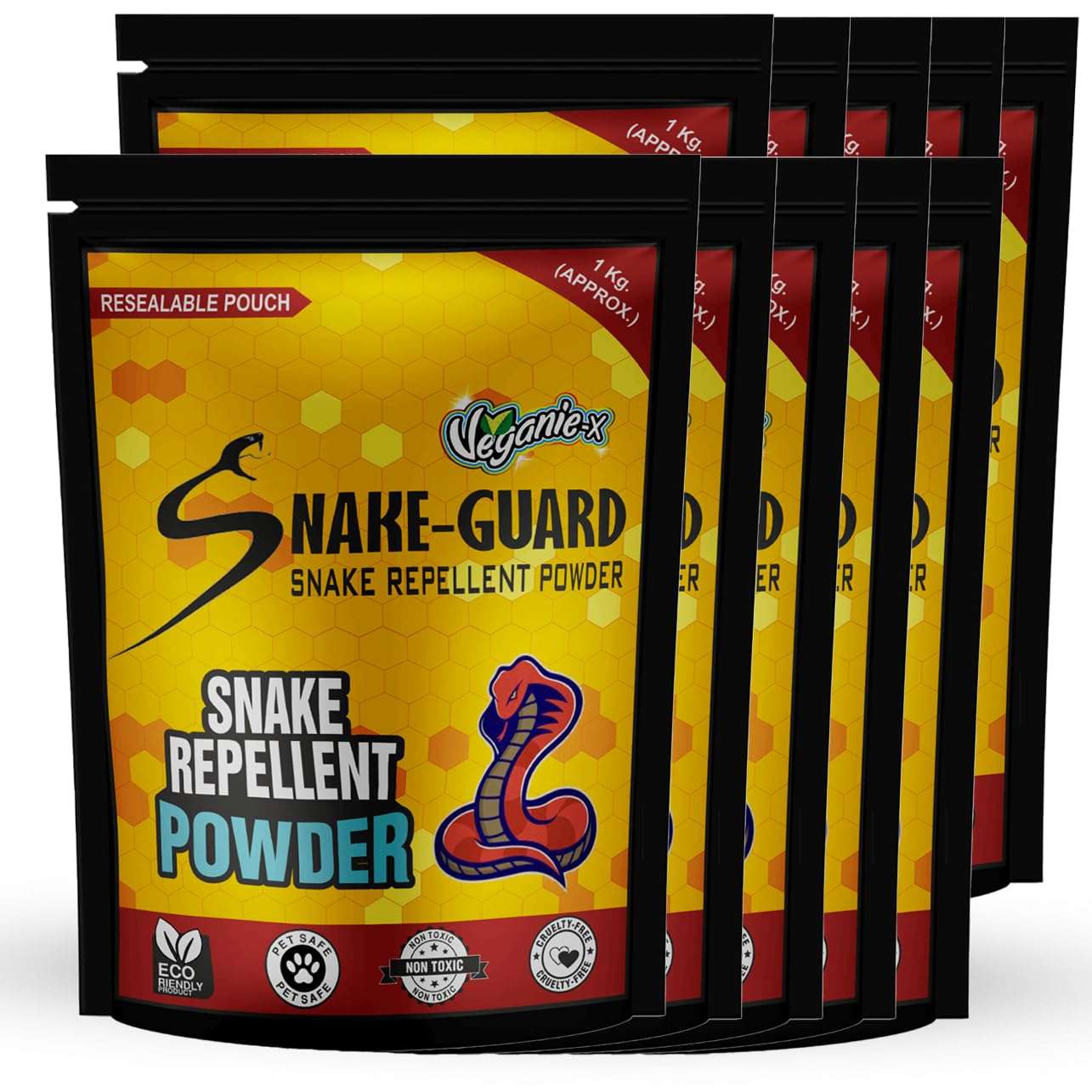 Veganie-X Snake Guard Snake Repellent Powder | Non-Toxic Safe Eco-Friendly Long-Lasting Protection | Snake Repellent for Outdoors Home-10 Kg, Pack of 10 1