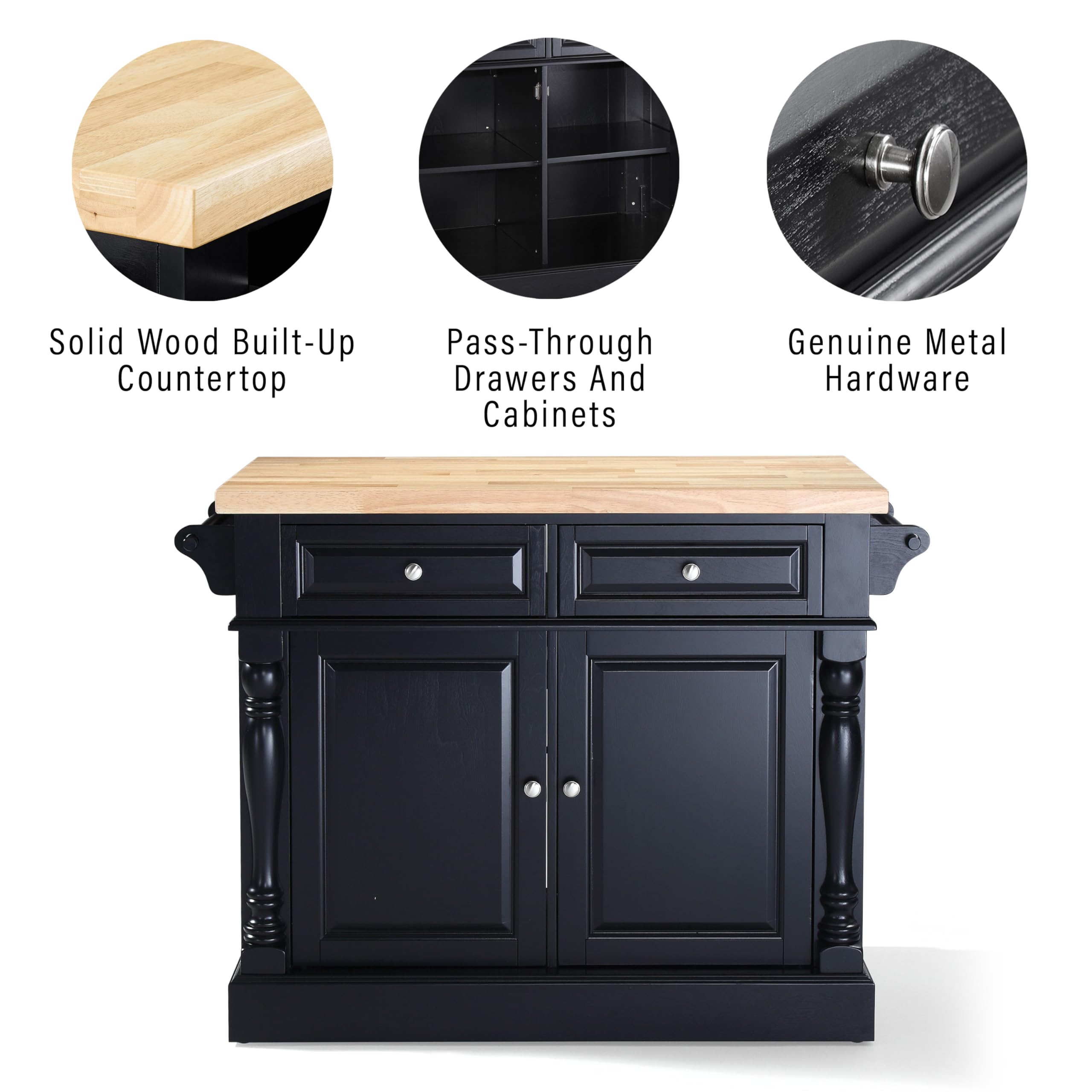 Crosley Furniture Oxford Butcher Block Kitchen Island, Microwave Stand, with Storage Shelves and Drawers, Black 5