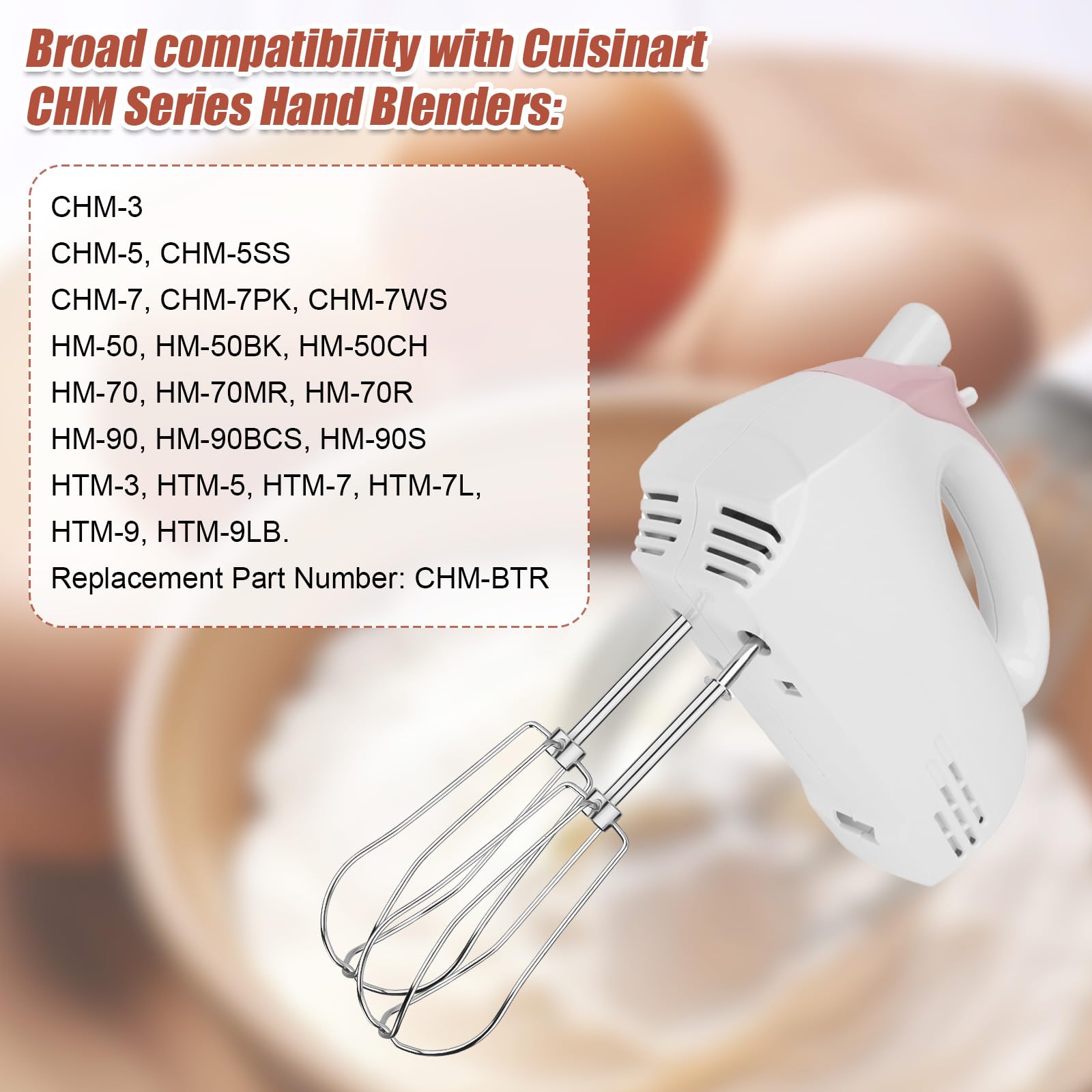 2pcs Hand Mixer Beaters Attachments Compatible with Cuisinart, Stainless Steel Stand Mixer Whisk Attachment Replacement Parts Accessories for Cuisinart CHM Series Hand Blender CHM-BTR 4