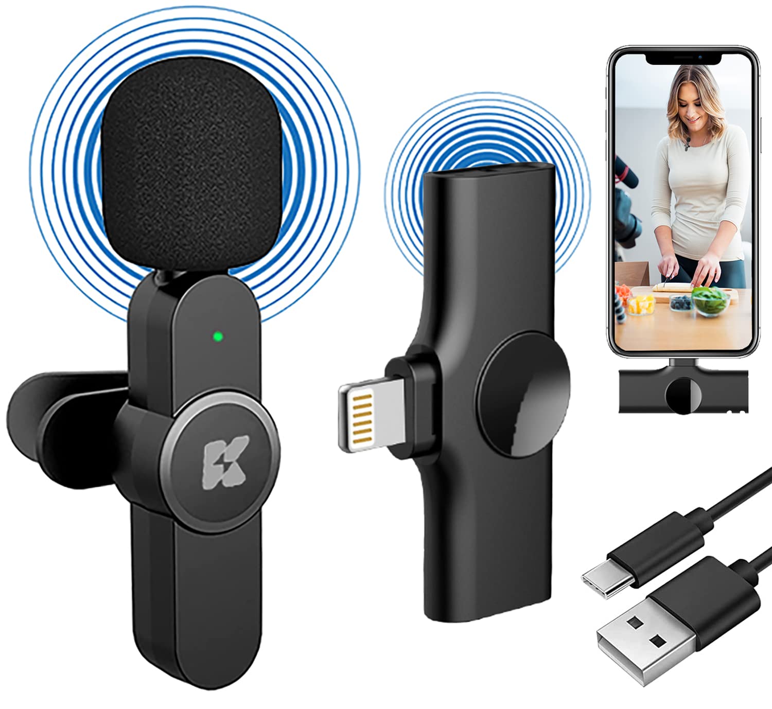 KDMLR Professional Wireless Lavalier Microphone for iPhone, iPad - Cordless Omnidirectional Condenser Recording Microphone for Interview Videos Podcast Vlog YouTube Sound Recording 1