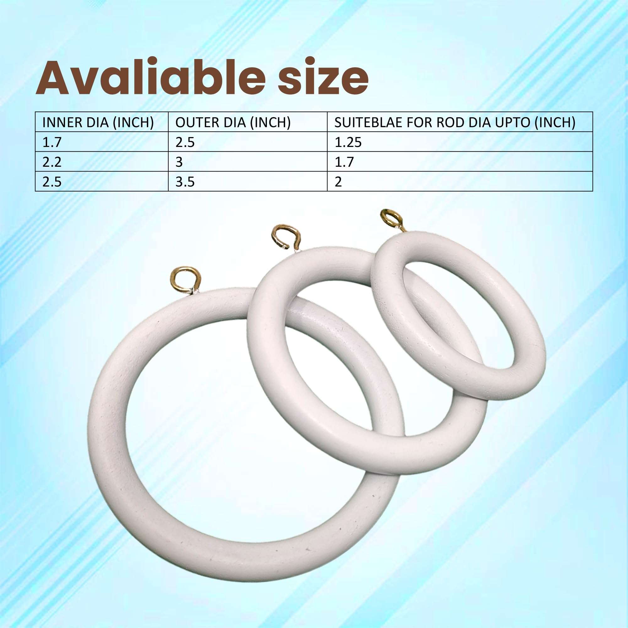 Premium 12 Pcs Wooden Curtain Rings Hooks Clips for Home Window Drapery Rod Pole | Pure White | Inner Dia Inner Dia 2.6, Outer Dia 3.5 Inch | Window Hanging Sucker Hook 4