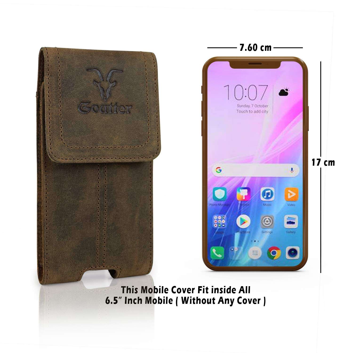 Goatter Unisex Hunter Leather All With 6.5" Inch Backcase For iPhone 12 Pro Mobile Pouch Coffee Color [Got-20-04] 3