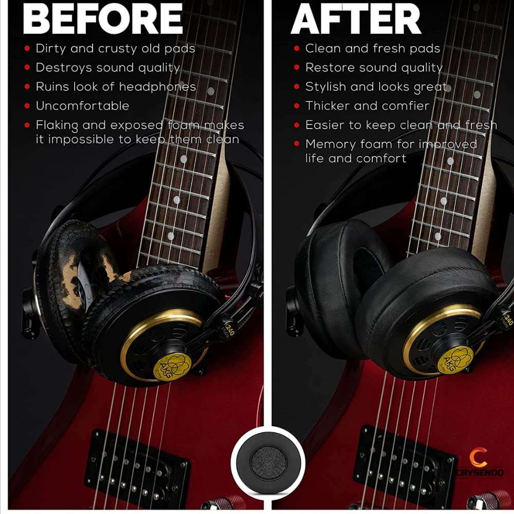 Crysendo 100mm Headphone Cushions Round Replacement Memory Foam + Protein Leather Headphone Ear Cushion | Suitable for Many Other Large Over The Ear Headphones (Black) 4