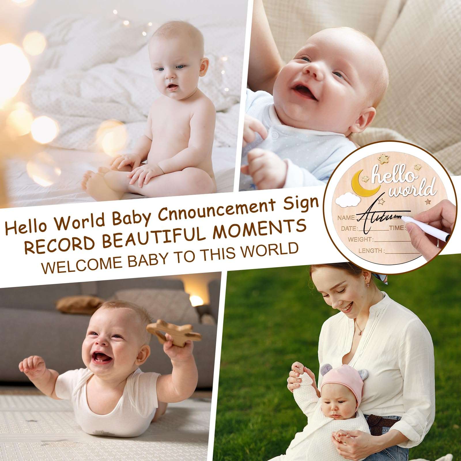 Lusofie Baby Announcement Sign Wooden Star and Moon Welcome Baby Sign Birth Announcement Sign for Hospital Home Decoration 4
