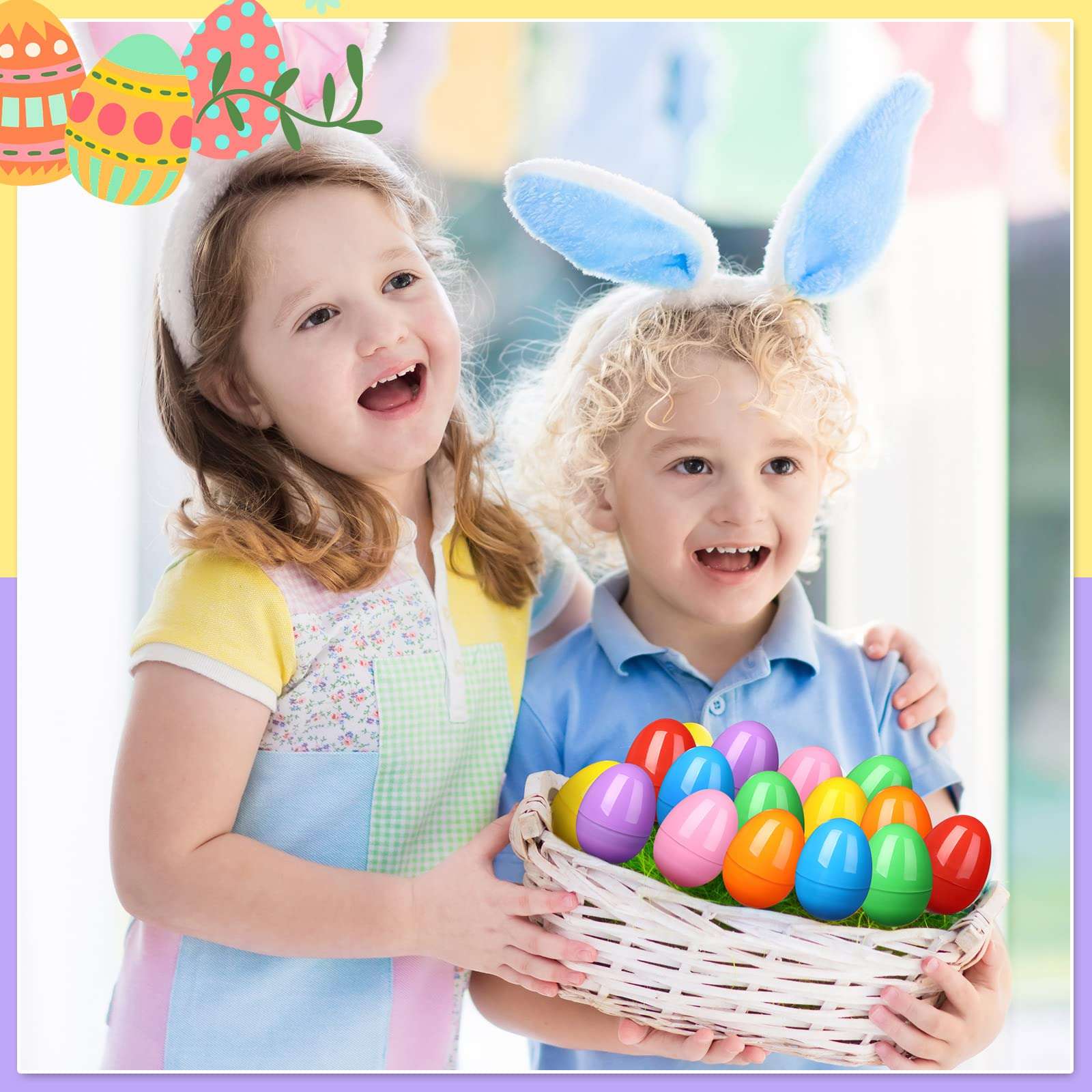 4'' Fillable Easter Eggs 24 Pcs Empty Plastic Easter Eggs Colorful Bright Easter Basket Stuffers for Easter Egg Hunt Surprise Egg For Party Favor Easter Decorations Boys Girls 6