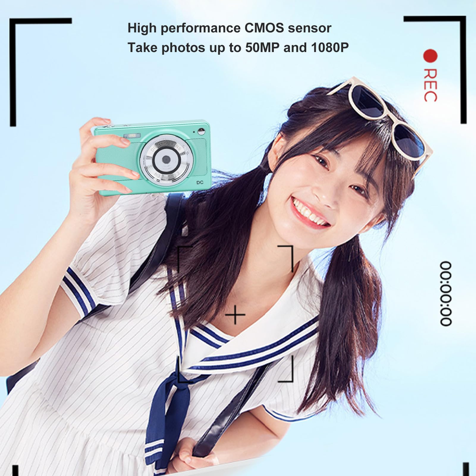 50MP 1080P Digital Camera, 8X Digital Zoom Auto Focus Point and Shoot Video Camera with 2.8 Inch IPS Display, Compact Travel Vintage Camera Gifts for Teens Students Adults (Green) 4