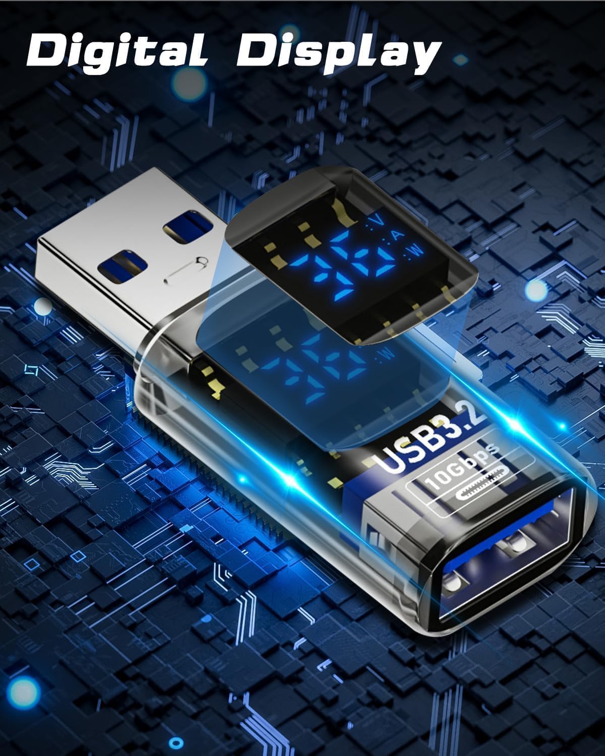 RuhZa USB Extension Adapter Disgital Display 1 Pack, 10Gbps USB Extender Adapter, USB 3.2 Male to Female Type A to Type A Cable Adapter for Hard Drive, Keyboard, Laptop 6