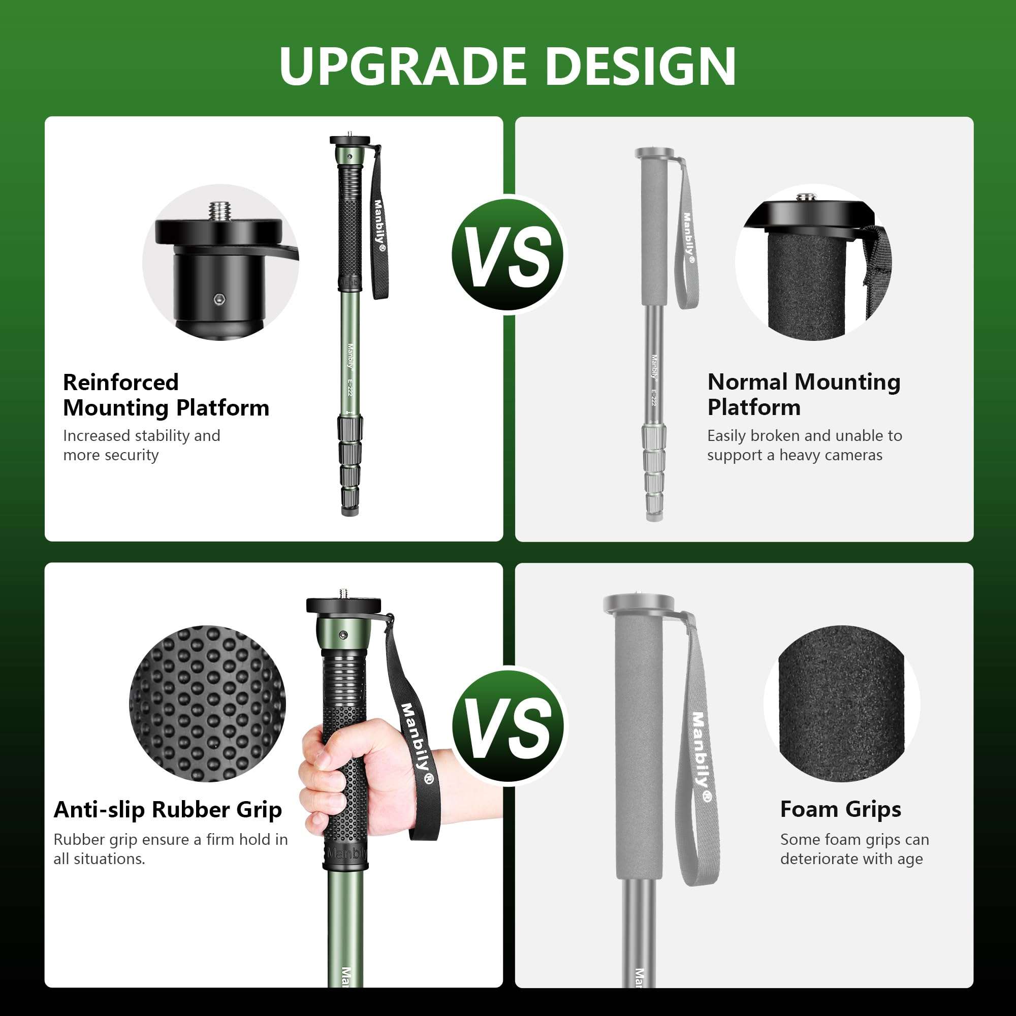 Manbily 65-Inch Camera Monopod, 5 Sections Aluminum Travel Monopod for Canon Nikon Sony DSLR Cameras Video Camcorder, Compact Portable Lightweight（E-222） (Green) 3