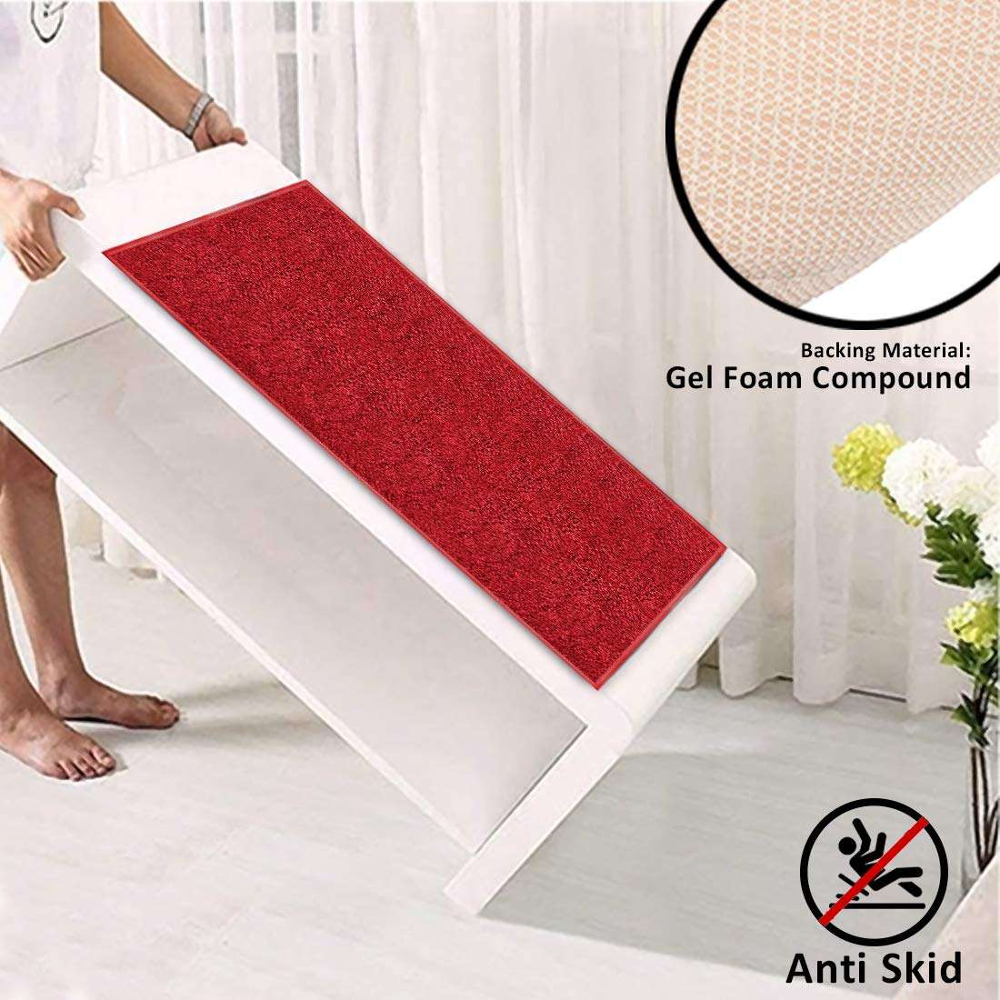 Status. Microfiber Anti-Skid Bath Mat (58 x 38 cm, Red) - Pack of 2 5