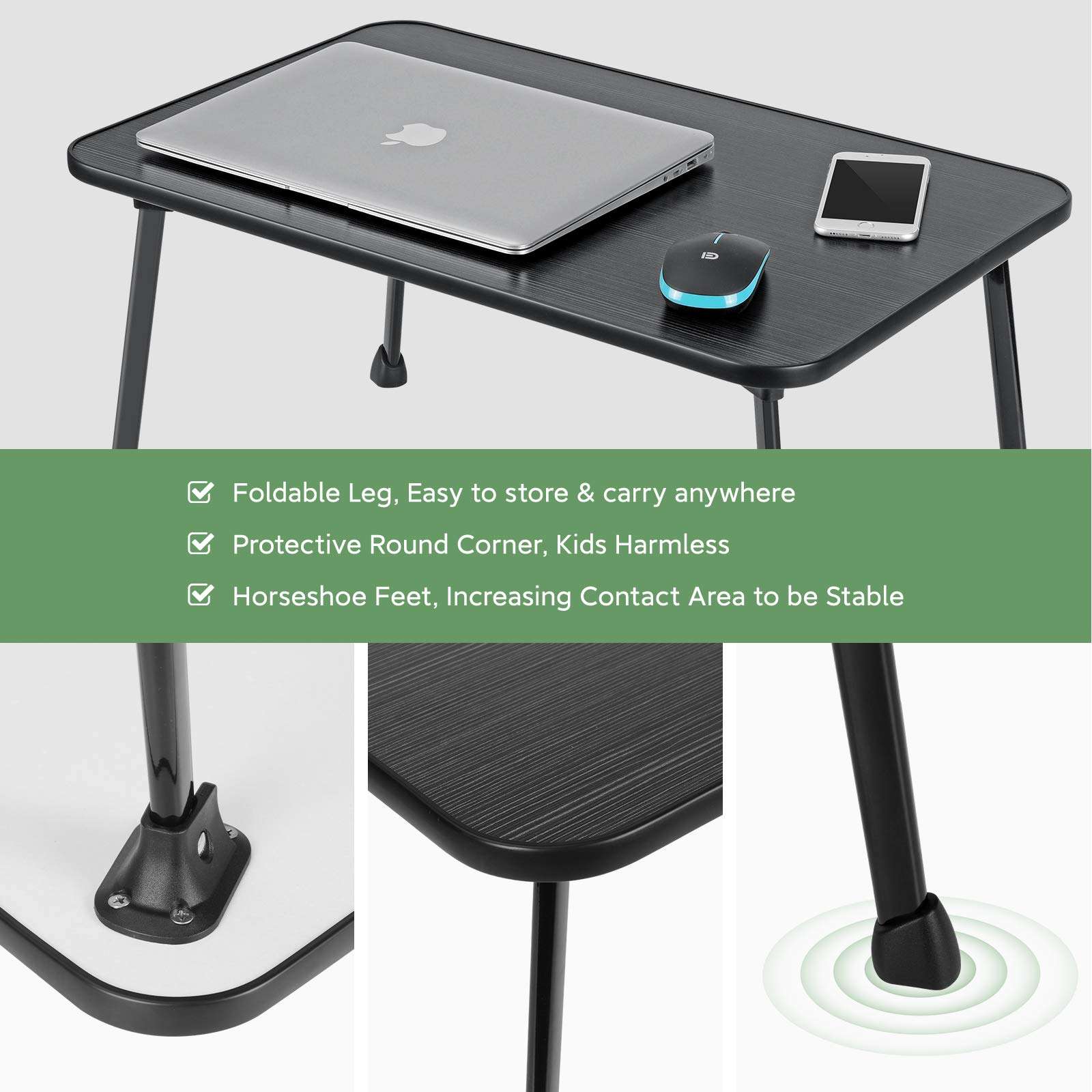 Large Bed Tray Nnewvante Multifunction Laptop Desk Lap Desk Foldable Portable Standing Breakfast Reading Tray Holder for Couch Floor for Adults/Students/Kids Black 3