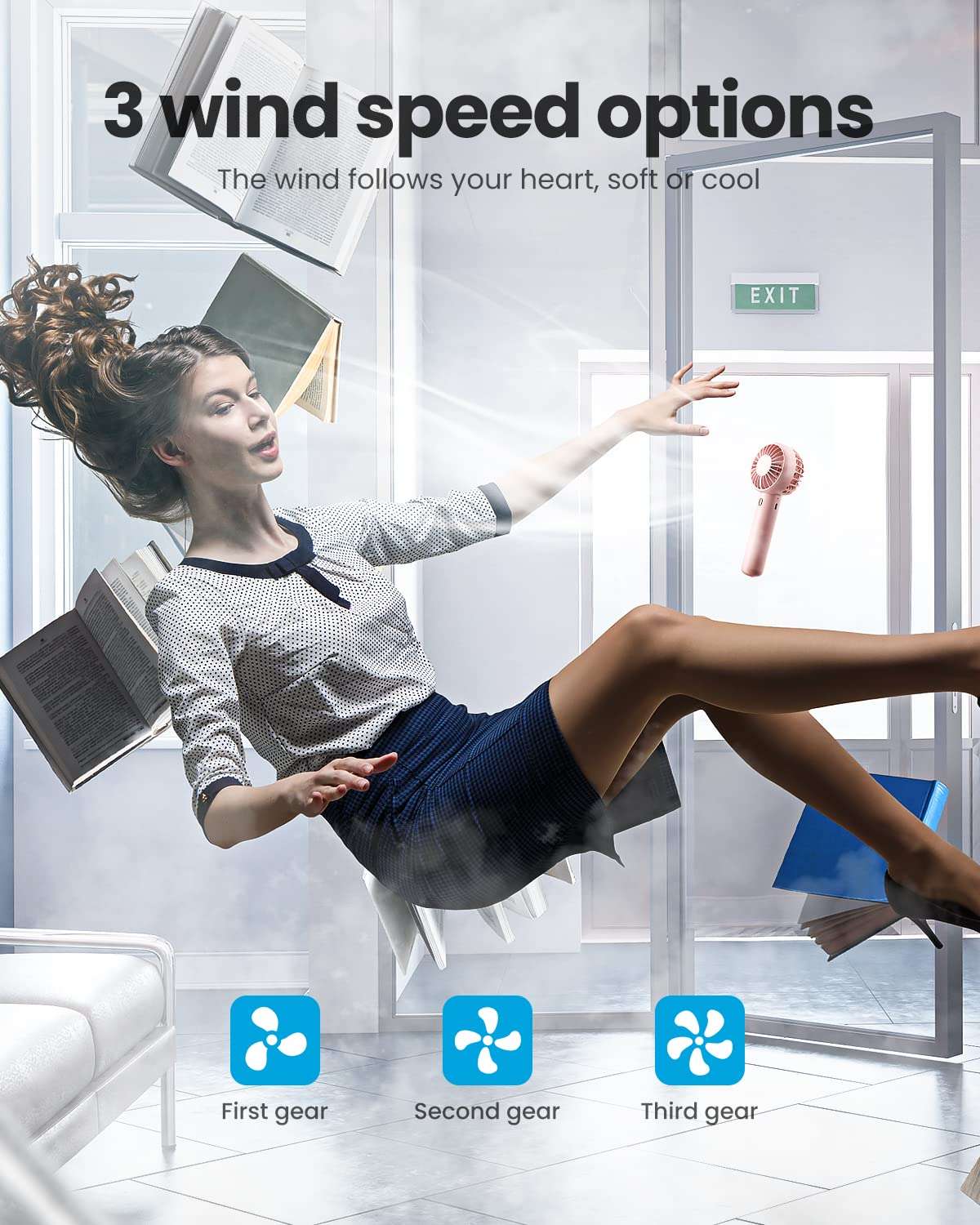 Gaiatop Mini Portable Fan, Dual Motors Powerful Handheld Fan, Cute Design 3 Speed Personal Small Desk Fan with Base, Lightweight Makeup USB Rechargeable Fan for Stylish Girl Women Men Indoor Outdoor 6