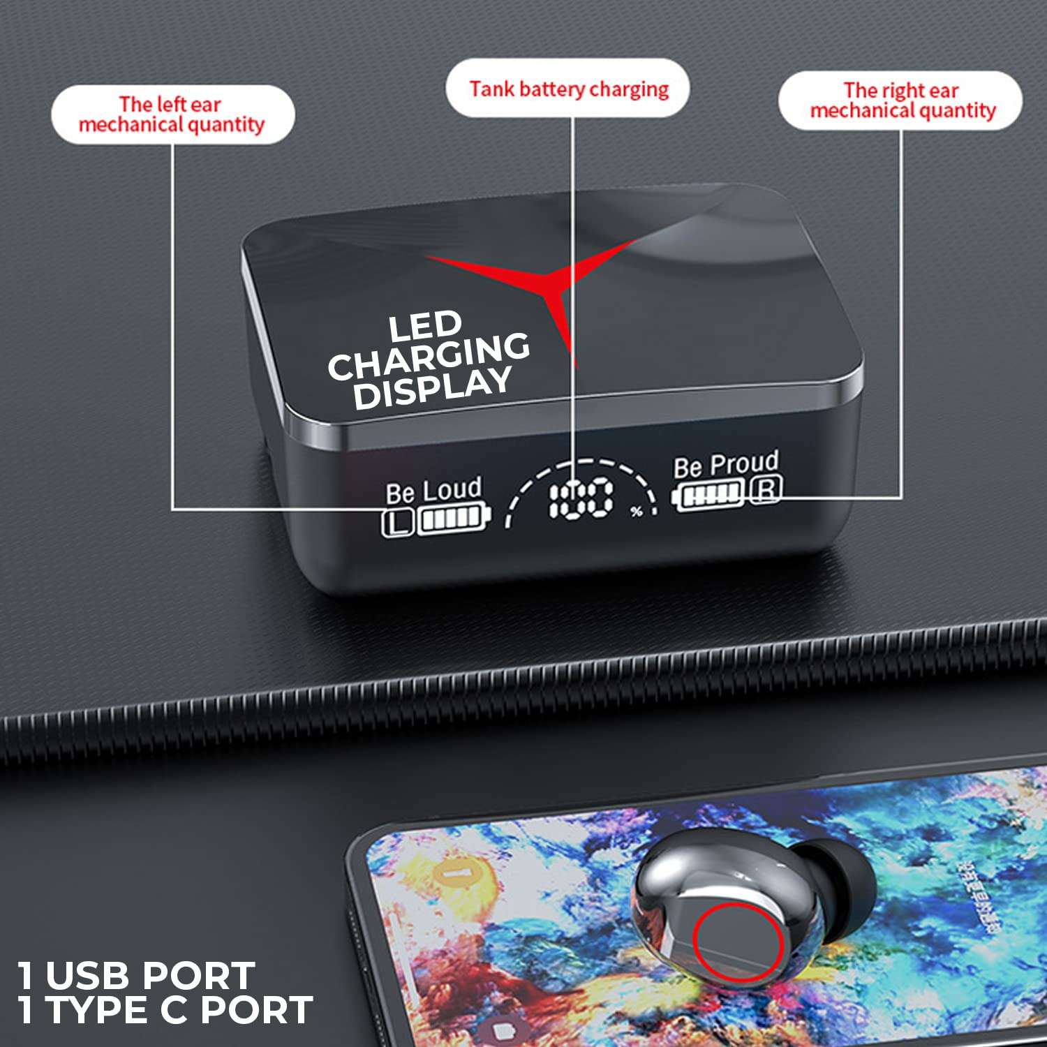 MOOZMOB TWS M90 Earbuds with Touch Control and Dual LED Charging Display, 140H Playtime Wireless Headphones with Noise Cancellation Gaming TWS Earphones (Black, 1 Pair) 5