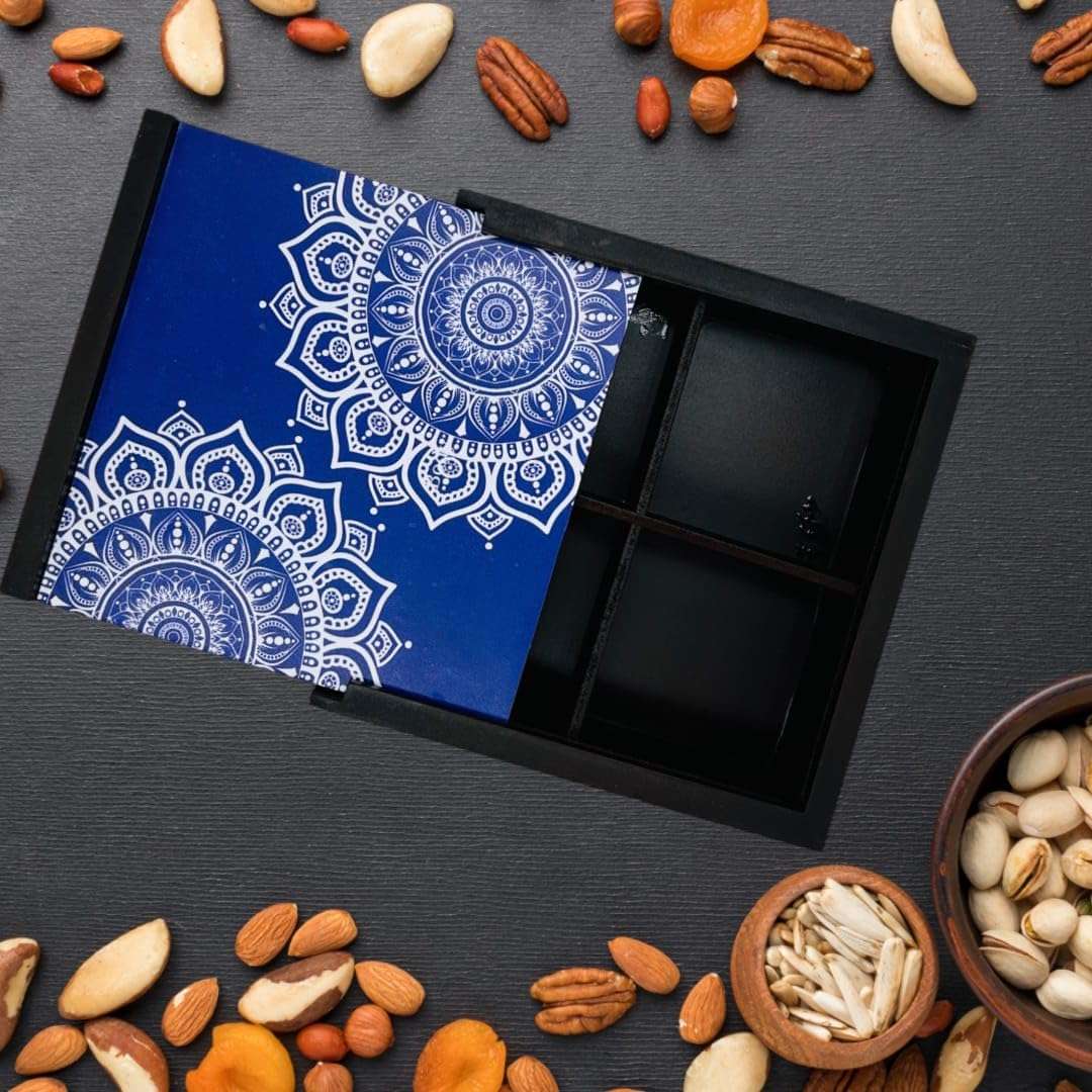 Angira handicrafts wooden Dry fruit box Multipurpose 4 Section Handcrafted Large Size Square Dry Fruit Box for Diwali Gift, Food Storage, Spice Box AHS-WBOXX02 6
