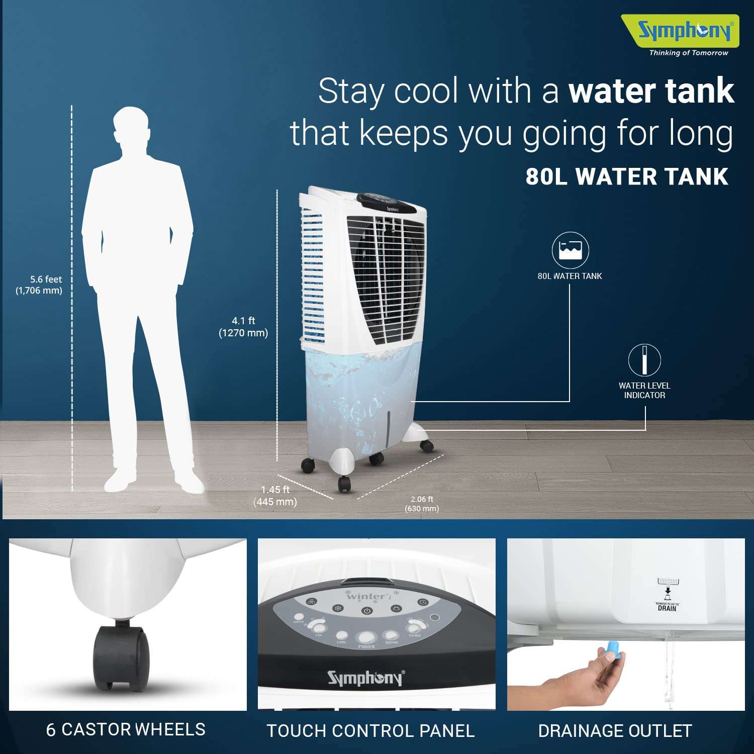 Symphony Winter 80XL i Desert Air Cooler for Home with Powerful Fan, Honeycomb Pads, i-Pure Technology and Low Power Consumption (80L, White) 6