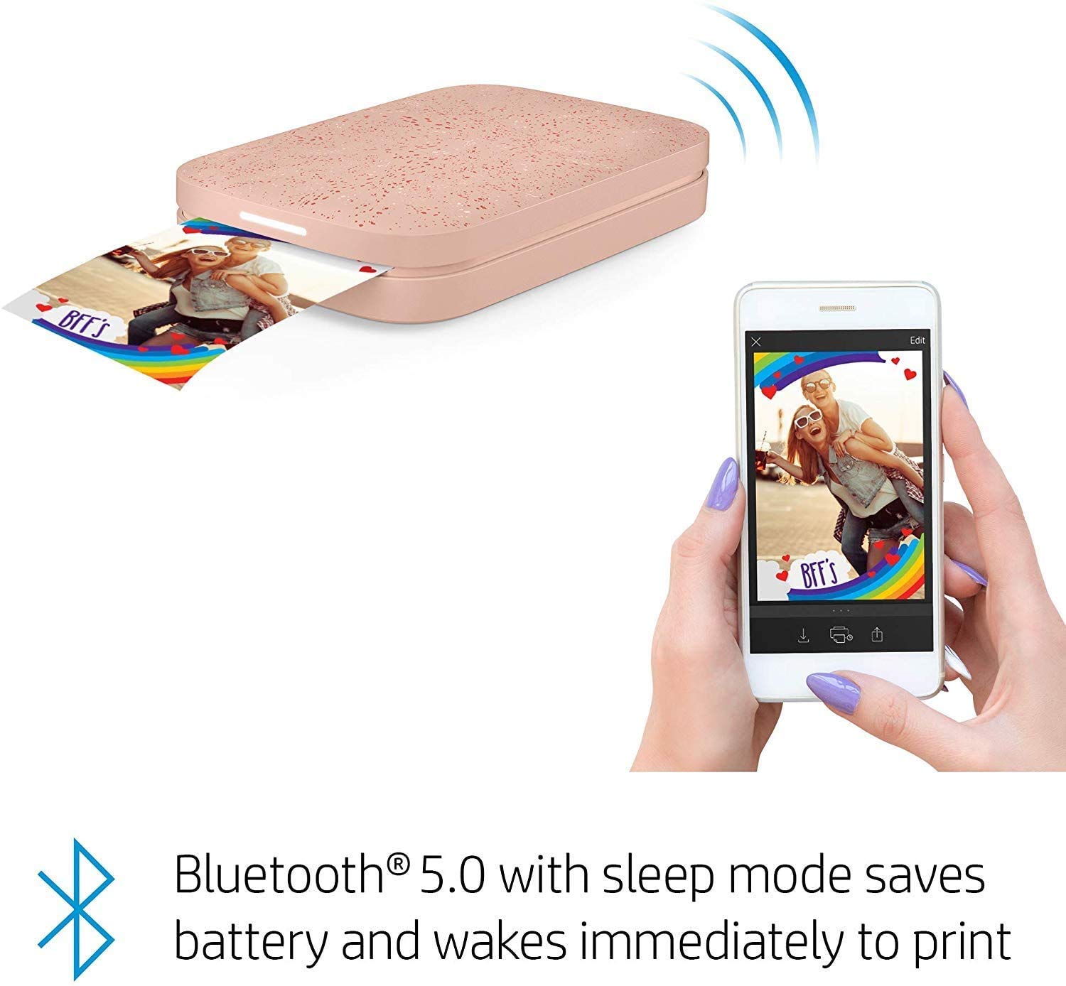 HP Sprocket Photo Printer, (2nd Edition) Print Social Media Photos on 2x3 Sticky-Backed Paper (Blush) + Photo Paper (50 Sheets) + USB Cable + 60 Decorative Stick-On Border Frames 6